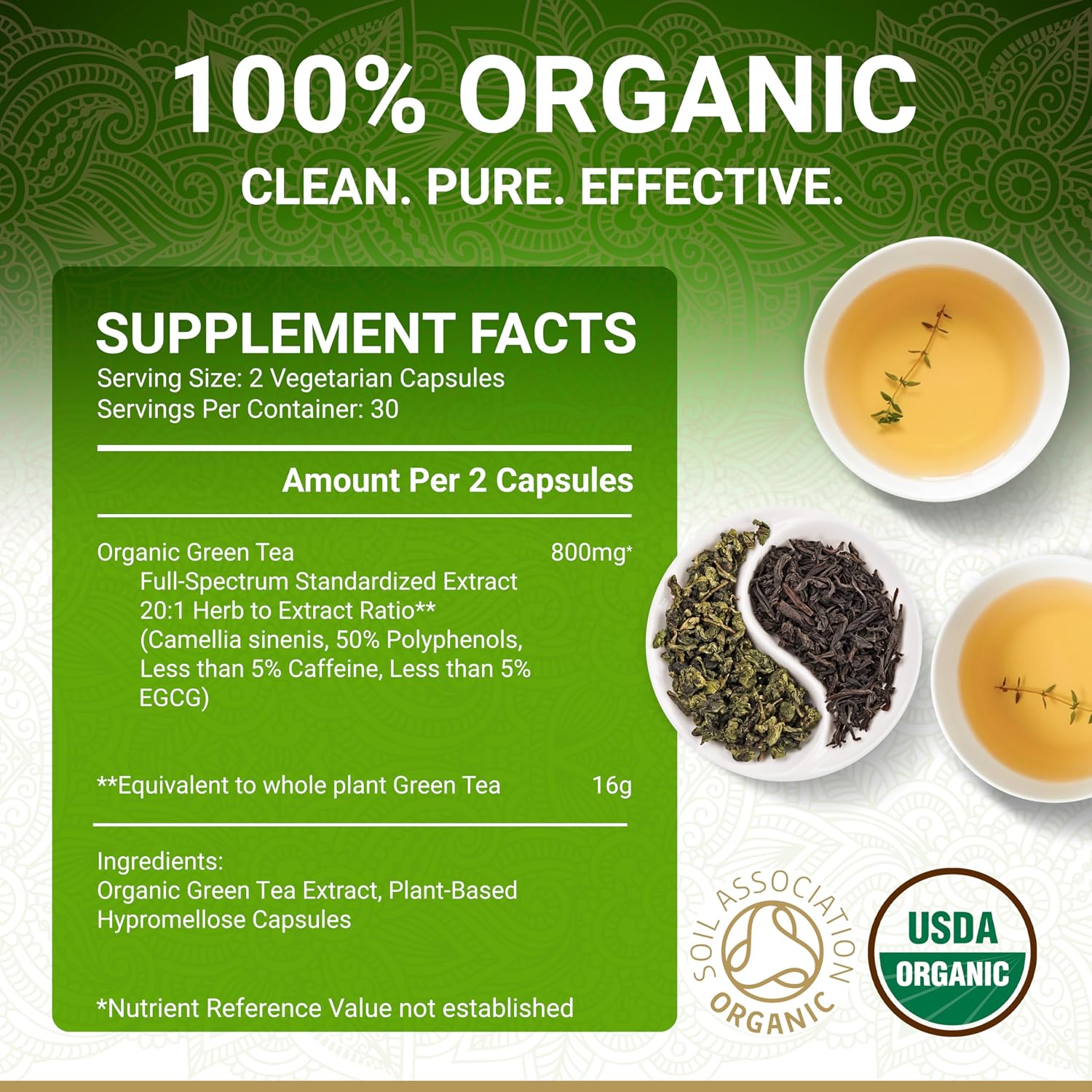 USDA Organic Green Tea Extract, Natural EGCG, Low Caffeine