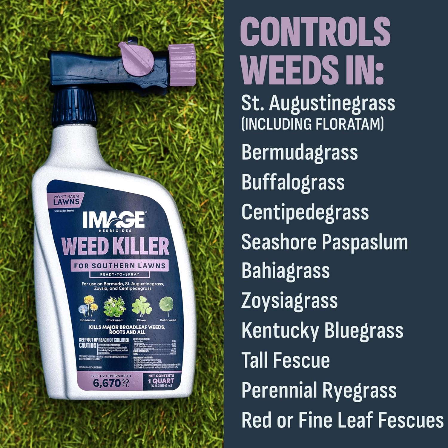 Image Herbicide Weed Killer for Southern Lawns RTS 32oz | Liquid weed killer, ready-to-spray, for St. Augustinegrass, Bermudagrass, Zoysiagrass