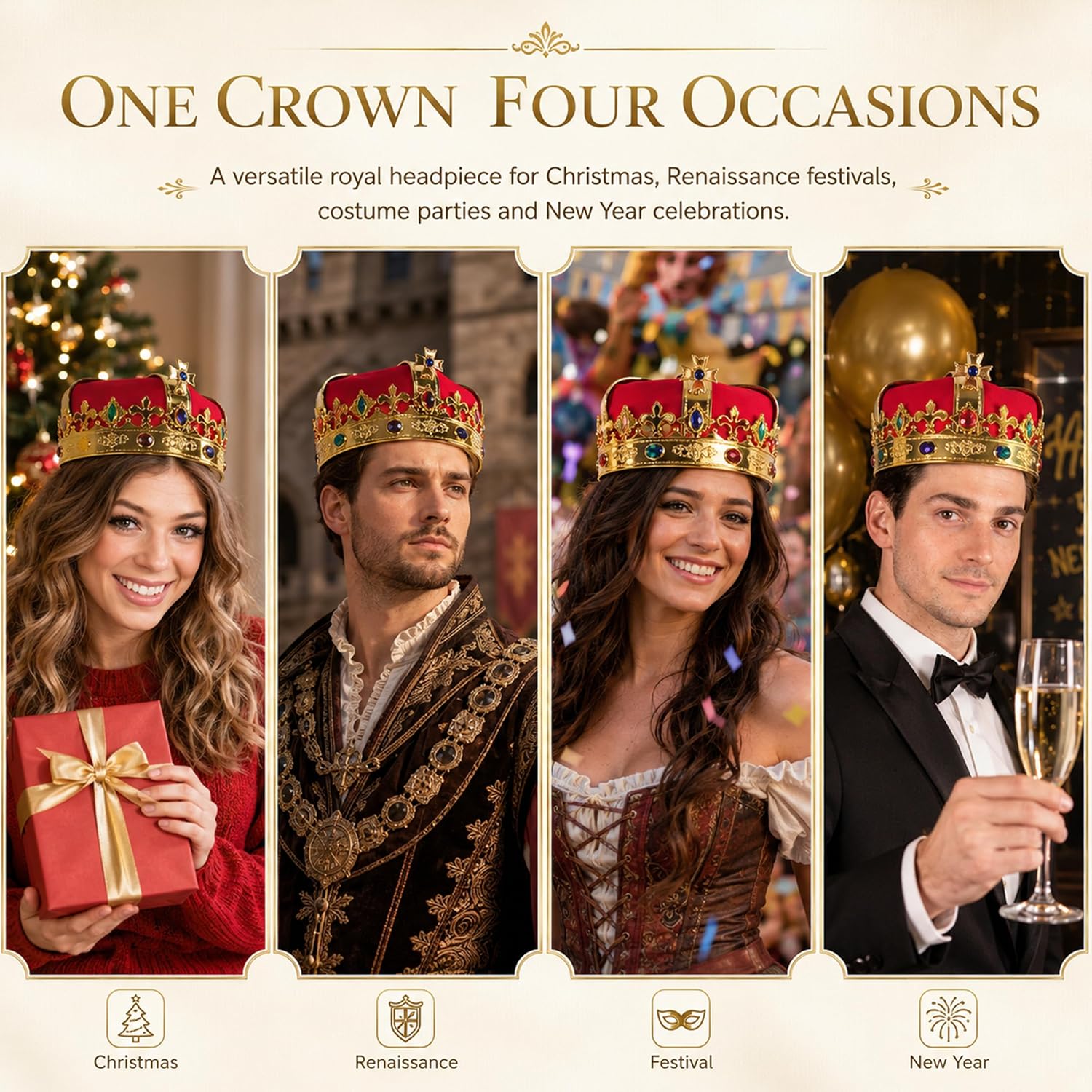 Kangaroo Royal Gold King Crowns for Men & Women - King Costume Headpiece | Medieval Prince Plastic Crown - King Costume Headpiece for Halloween