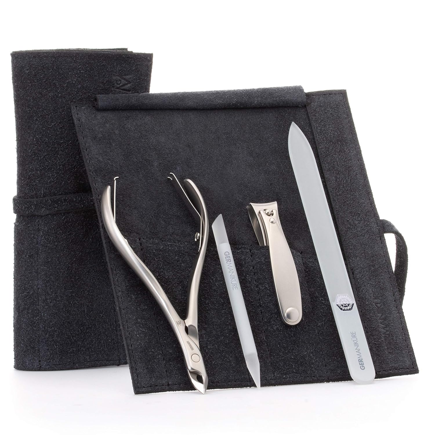 GERMANIKURE 4pc Manicure Nail Care Kit, Solingen Germany, Yellow Suede Roll