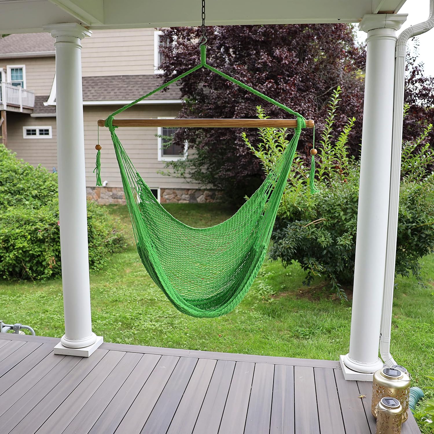 Bliss Hammocks BHC-412NT Island Rope Hammock Chair, Eco Friendly & Hand Woven, Varnish Coated 40 Inch Wood Spreader, Easy to Hang w/Included Hanging Kit, Supports up to 265 pounds, Natural Rope