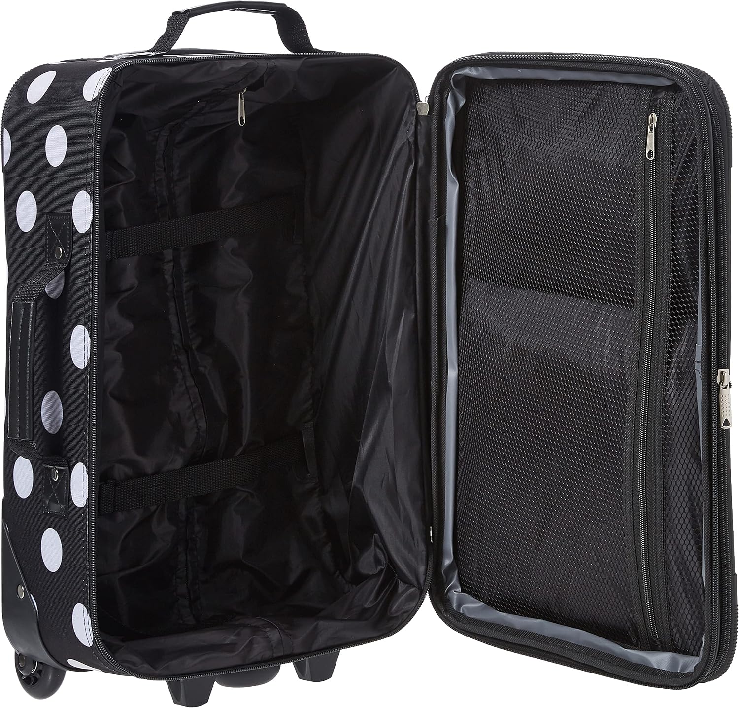 Rockland Fashion Softside Upright Luggage Set,Expandable, Telescopic Handle, Wheel, Black Dot, 2-Piece (14/19)