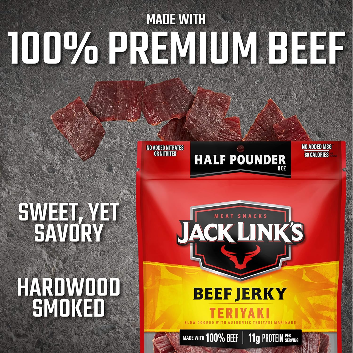 Jack Link's Peppered Beef Jerky Half Pounder - 8 oz Large Jerky Bag - Ready to Eat Real Meat Protein Snacks - 9g Protein per Serving - Made with 100% Real Beef | Large Jerky Bag - Ready to Eat Real Meat Protein Snacks - 9g Protein per Serving - Made with…