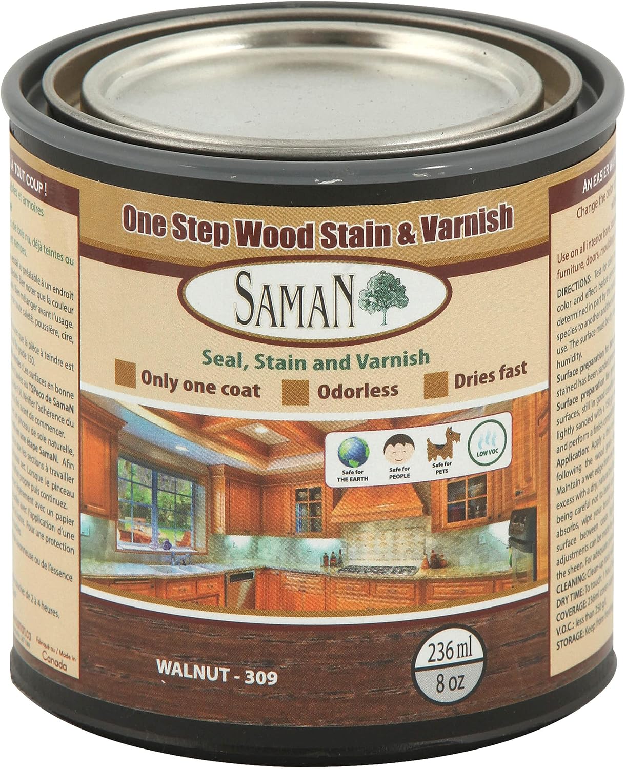 SamaN Interior One Step Wood Seal, Stain and Varnish – Oil Based Odorless Dye - Protection for Furniture and Fine Wood (Cedar SAM-303, 8 oz)