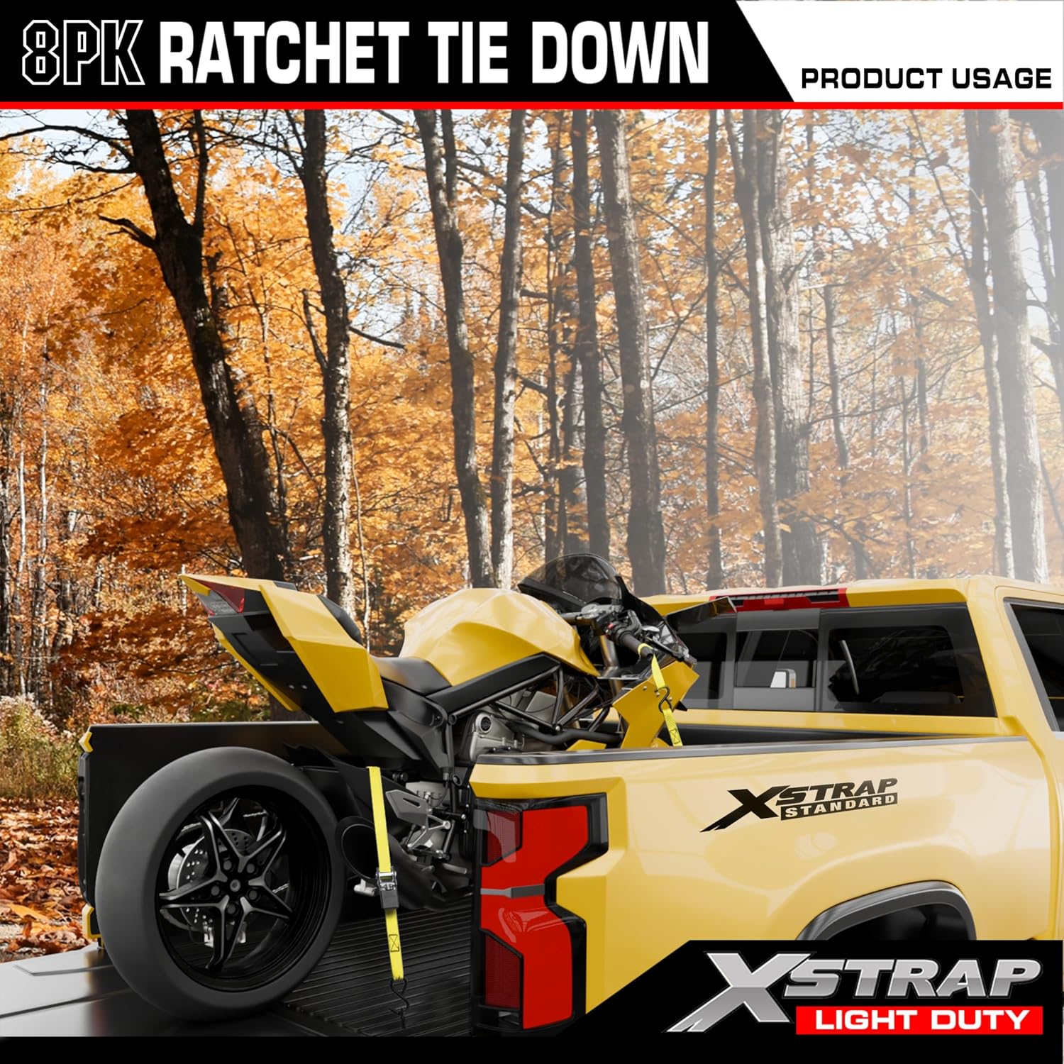 XSTRAP STANDARD 8-PK Ratchet Tie Down Straps, 1" x 10ft Cargo Strap, Yellow