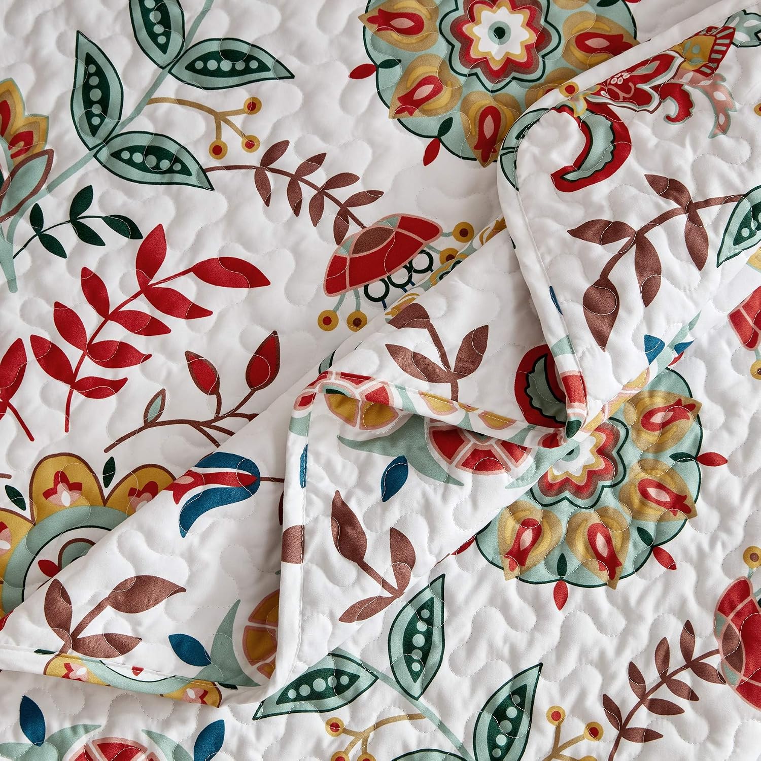 SLEEP ZONE 3-Piece Printed Quilt Set - Full/Queen Size - Lightweight Reversible Bedding Coverlet Set for All Season (Classic Paisley Pattern)