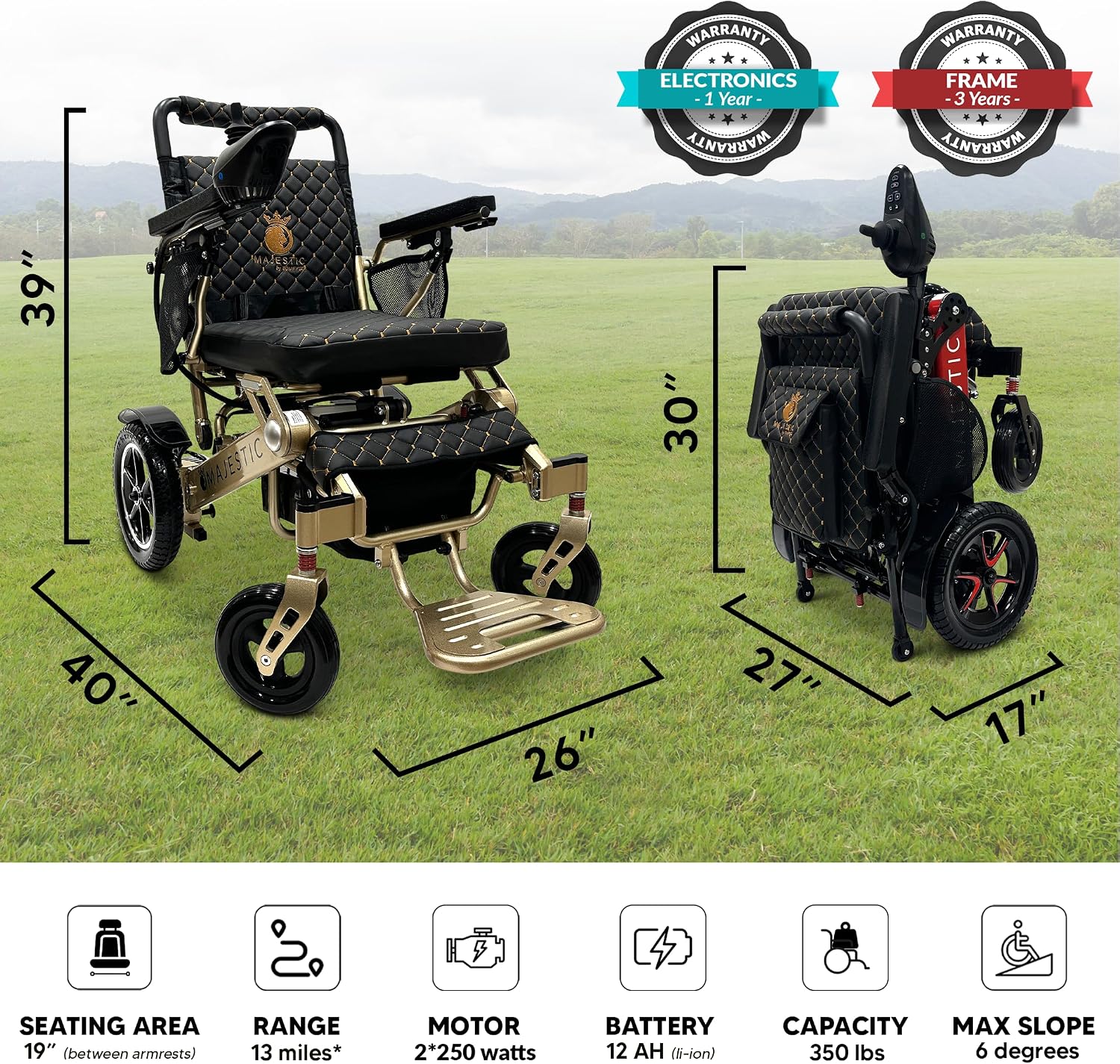 Electric Wheelchairs for Adults, 350 lbs Capacity, Up to 13 Miles Range, Lightweight Wheelchair for Seniors, Remote Controlled Wheel Chair