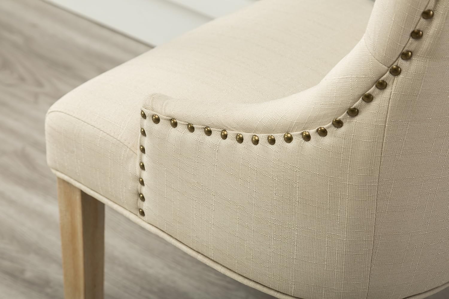 Roundhill Furniture Button Tufted Solid Wood Wingback Hostess Chairs with Nail Heads, Set of 2, Tan, White, "Tan, 24D x 22W x 39H in