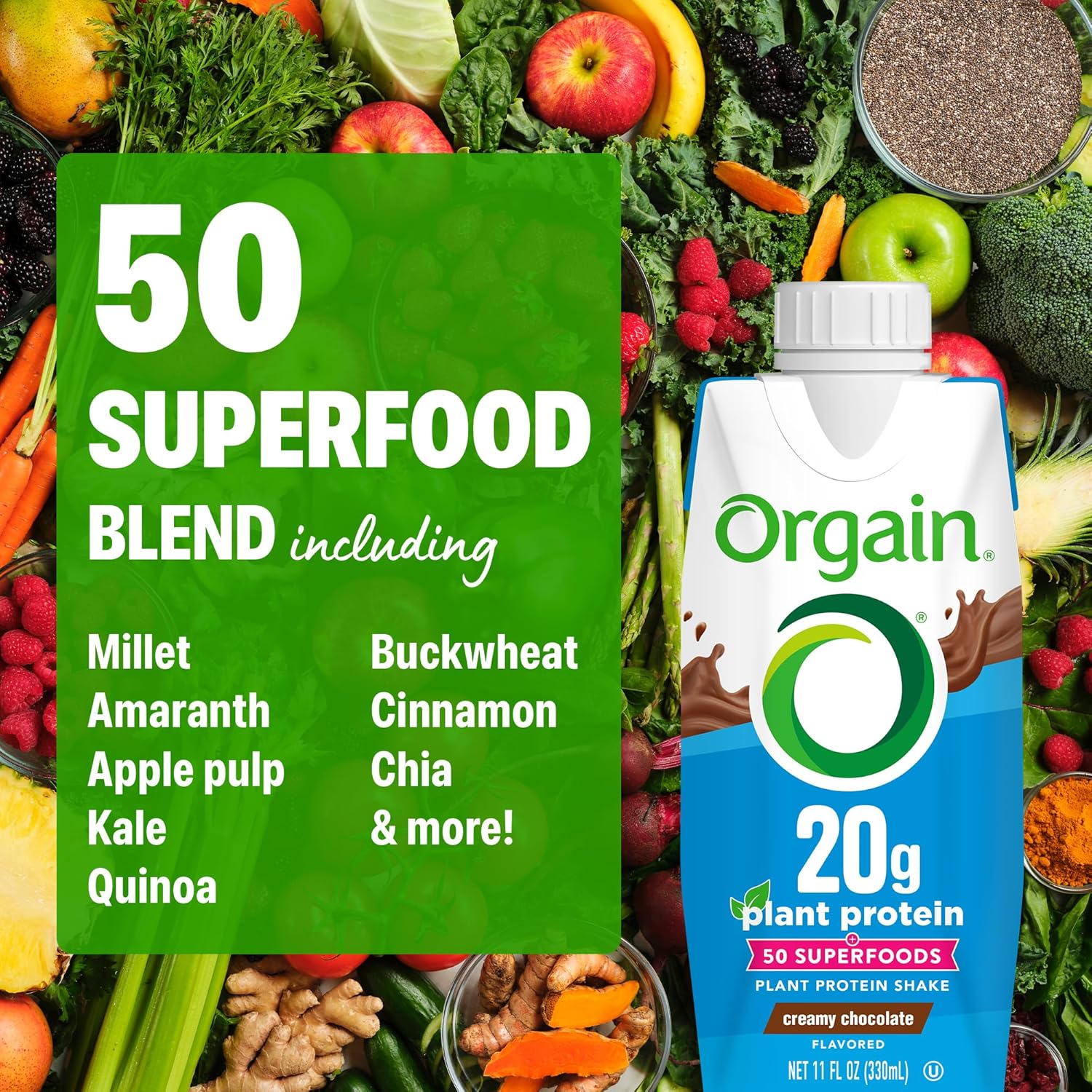 Orgain Organic 20g Vegan High Protein Shake, Chocolate, 11 oz, 12pk