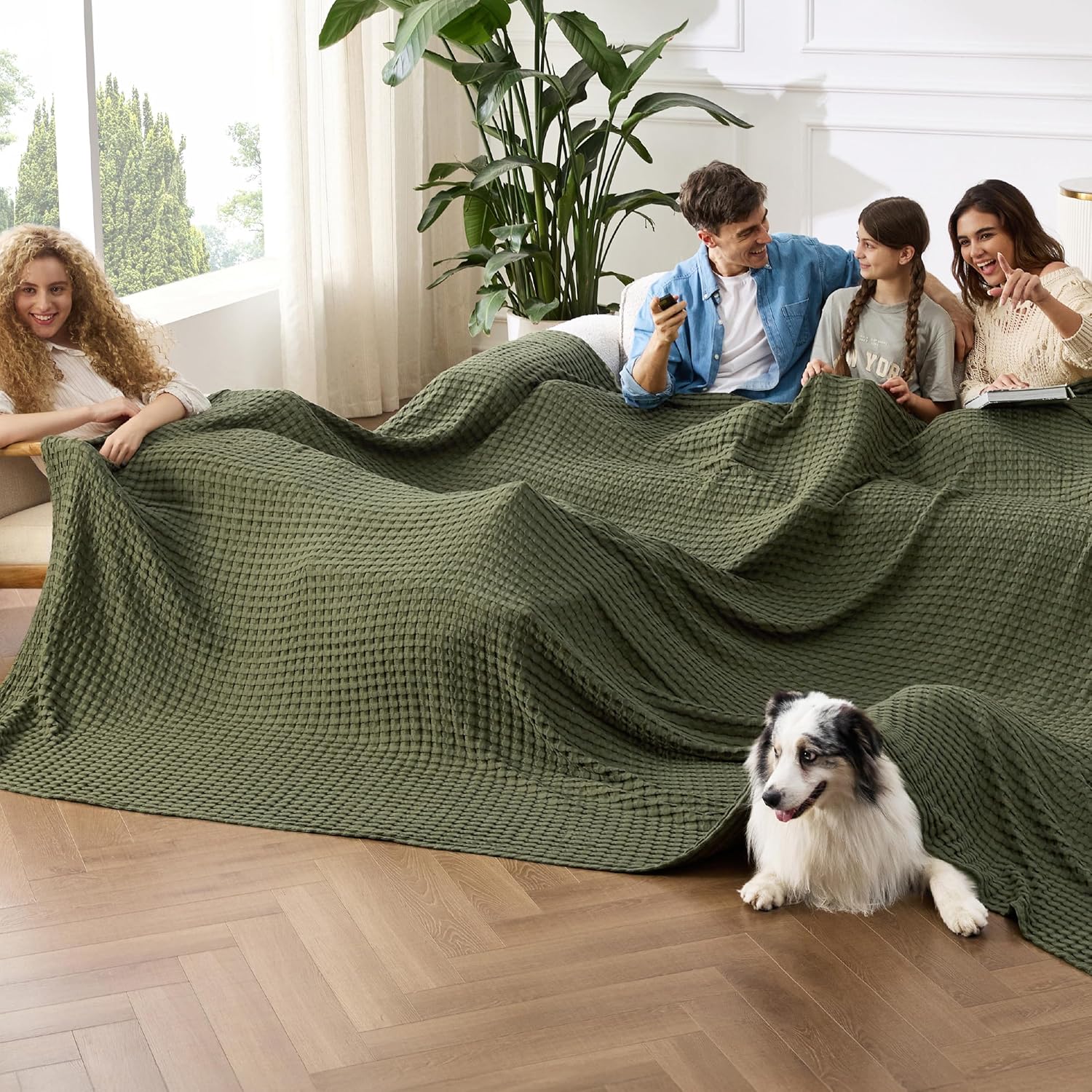 Bedsure Cooling Waffle Blanket for Hot Sleepers, Ivory, Queen, 90"x90"
