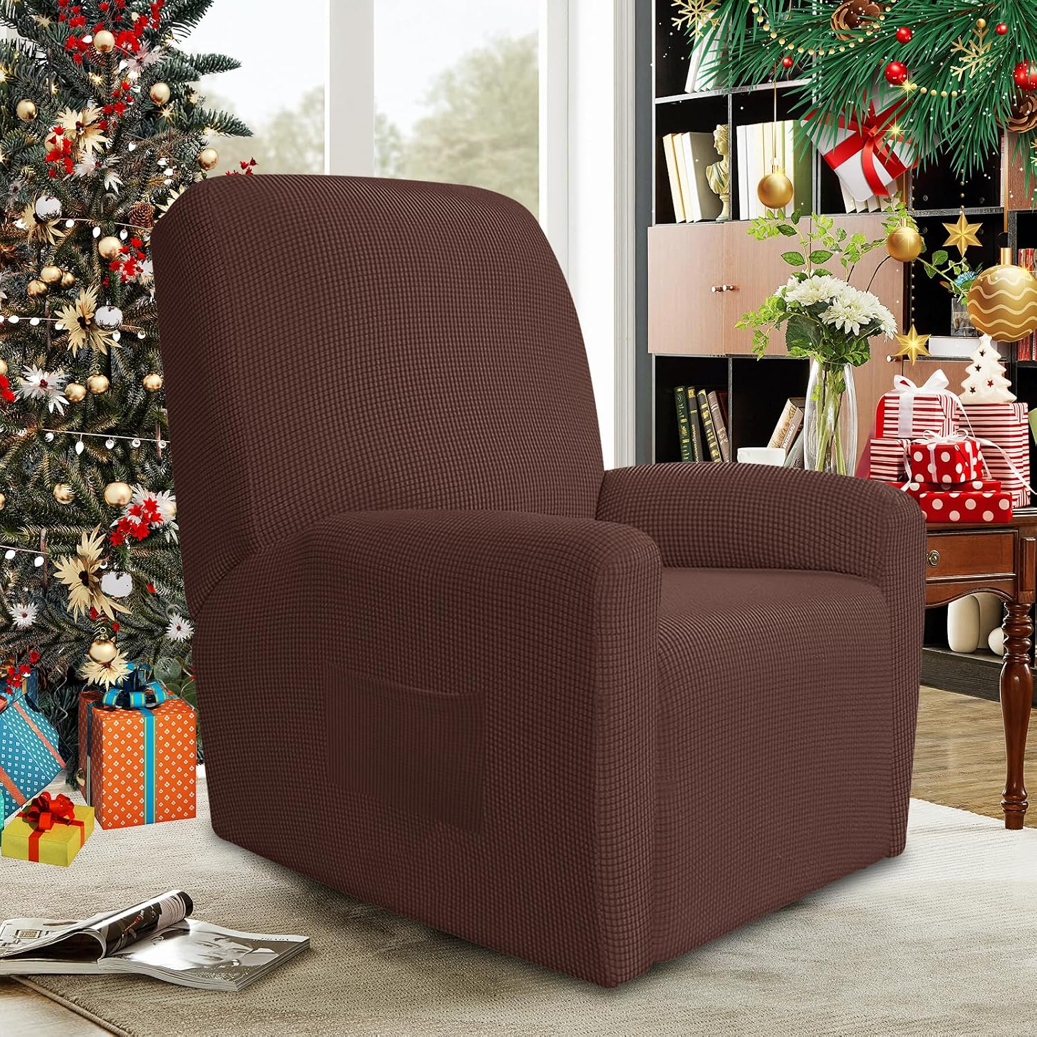 JIVINER Super Stretch Recliner Chair Covers 4 Pieces Sofa Slipcover for Reclining Chair Spandex Soft Recliner Slipcover with Pockets Recliner