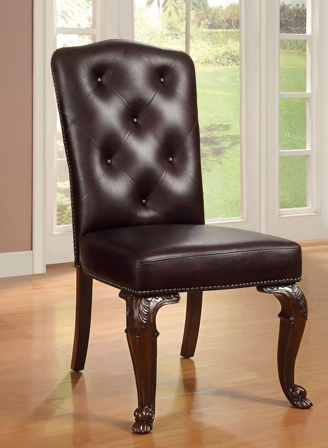 Furniture of America Evangelyn 7-Piece Dining Set with Leather-Like Chairs