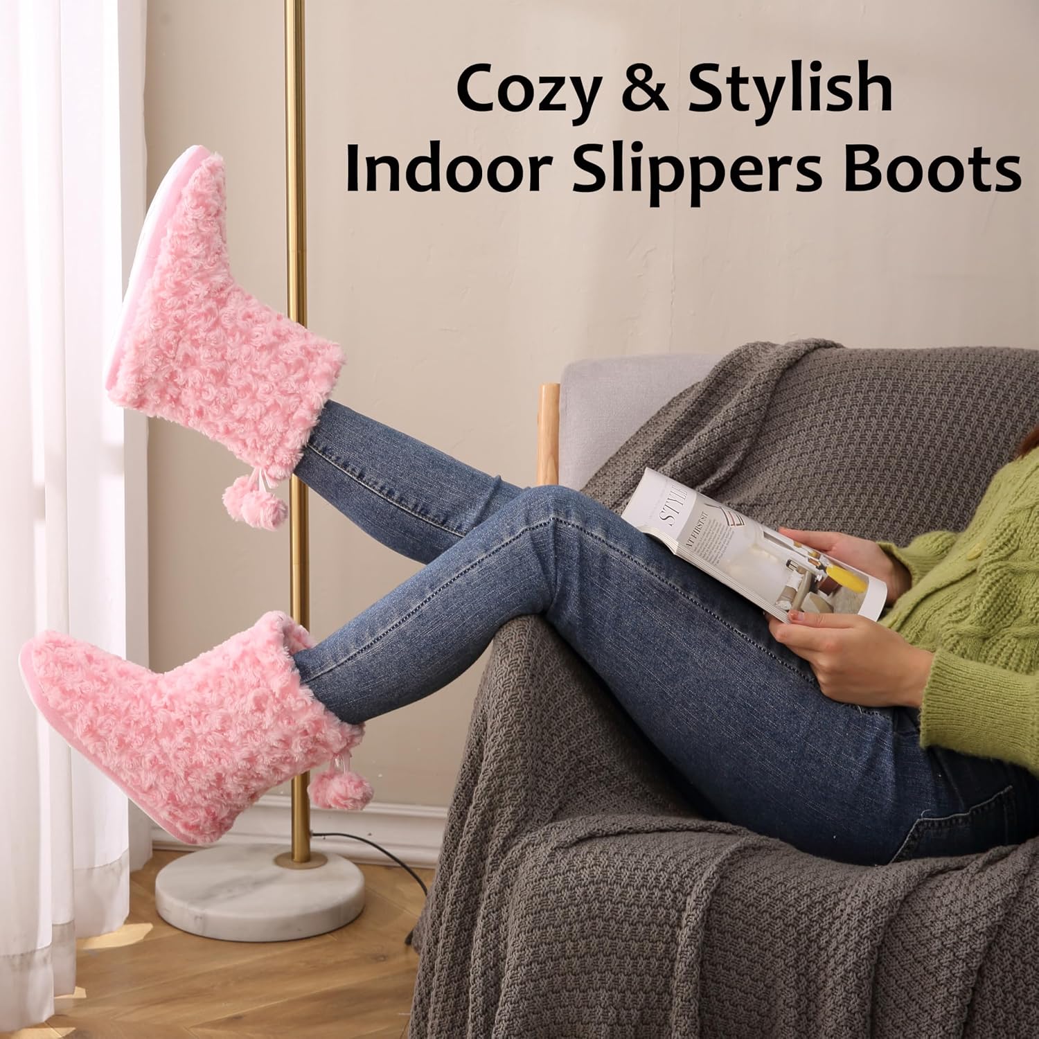 Home Slipper Women's Soft Fleece Plush Warm Indoor House Slipper Boots Shoes