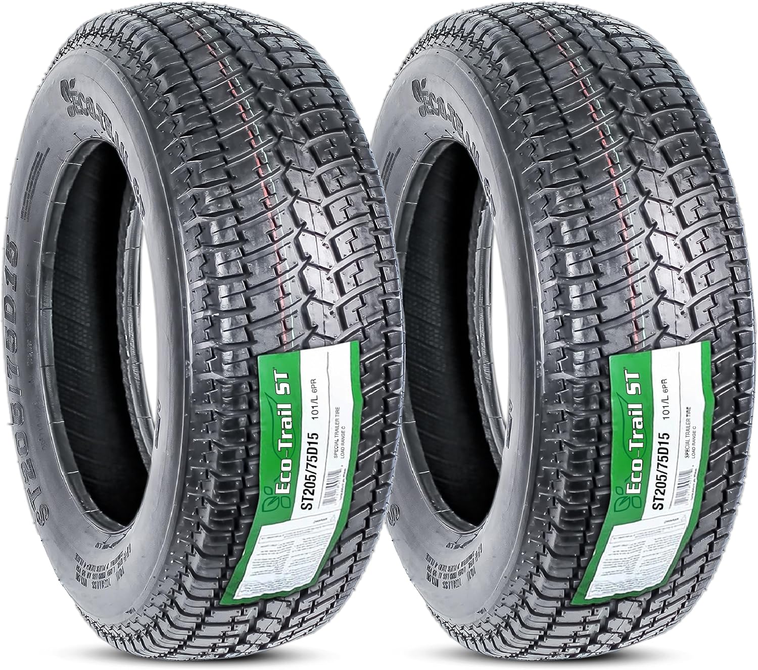 eCustomrim 2-Pack ST205/75D15 15 Inch DEEP TREAD Trailer Tire Load Range C | 6-Ply 1820 Lbs 205/75D15 205 75 15 Heavy Duty Equipment Utility Trailer