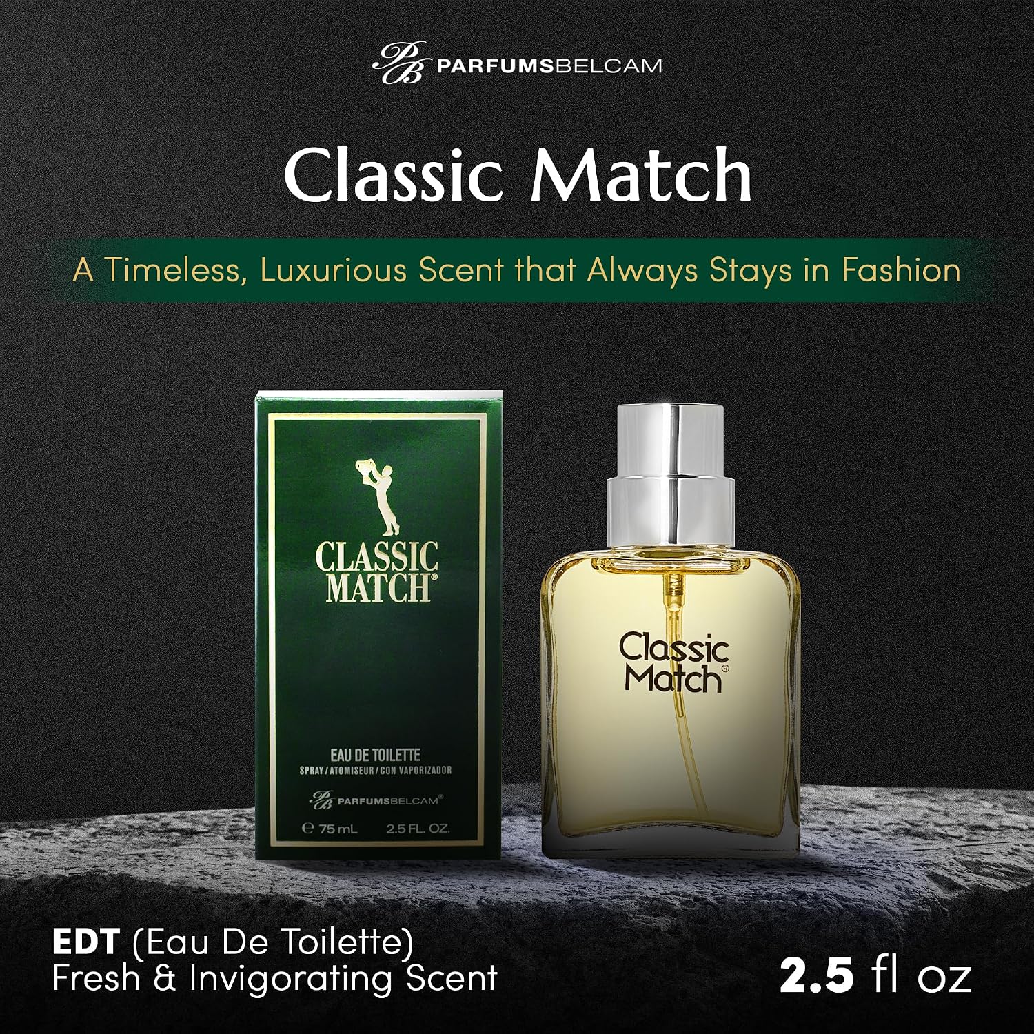 PB ParfumsBelcam Classic Match Green Eau De Toilette Spray for Men – Fresh Chypre Cologne, Bergamot, Basil, Musk, Long-Lasting Masculine Fragrance