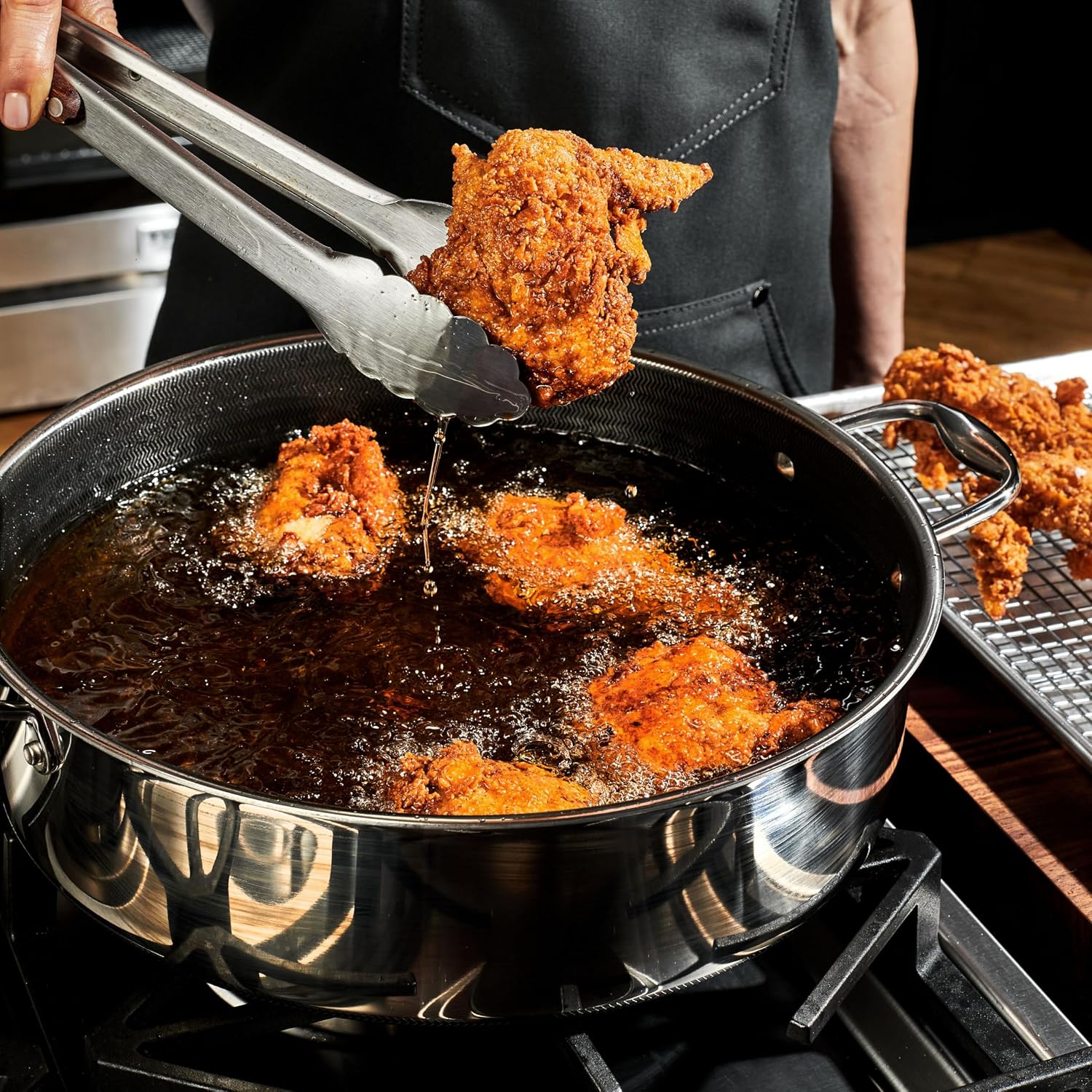 HexClad 4.5 Qt Hybrid Nonstick Deep Sauté Frying Pan & Lid, Induction Ready | Stay-Cool Handles, Dishwasher and Oven Safe up to 900°F, Compatible with All Cooktops