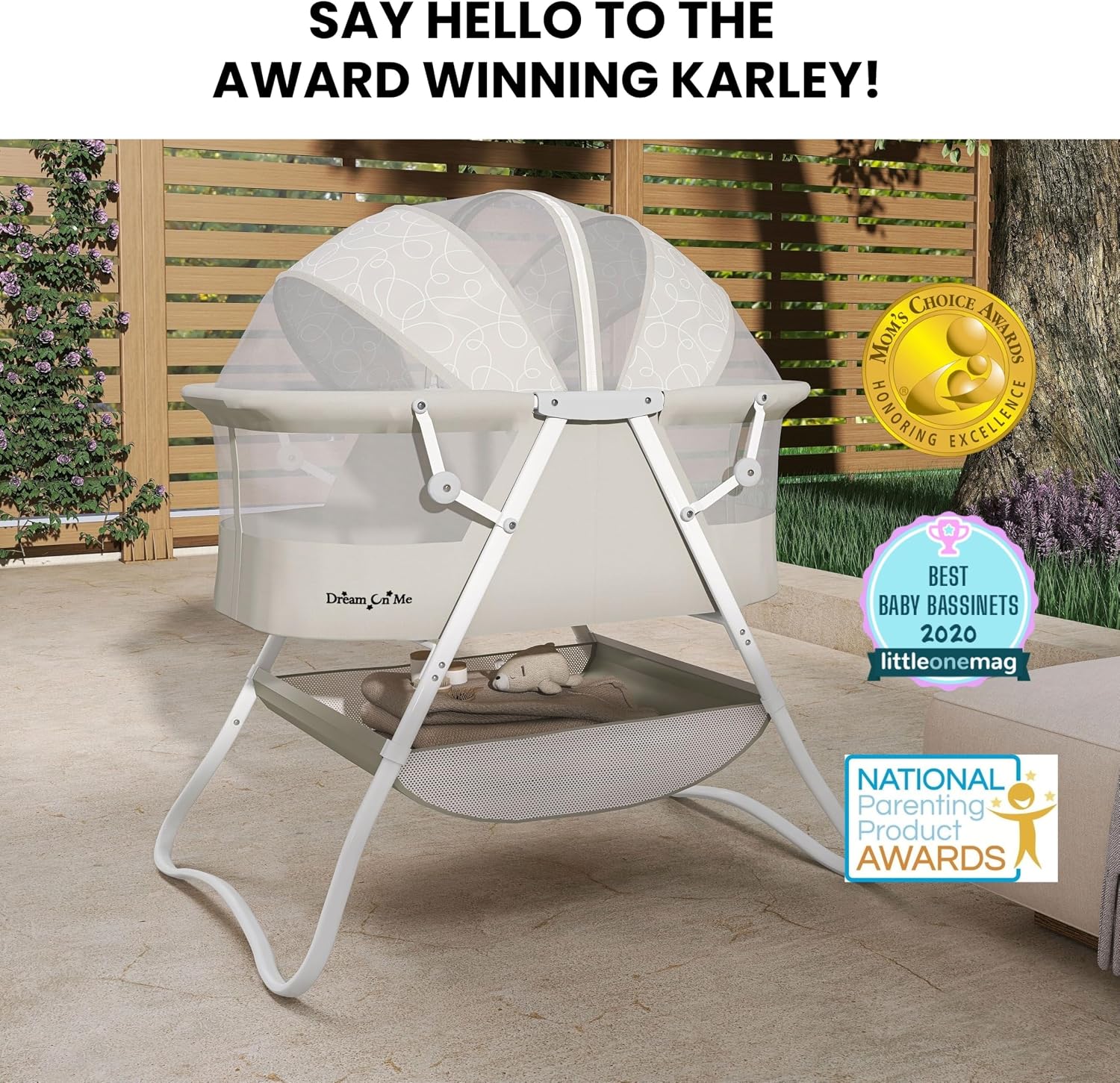 Dream On Me Karley Bassinet in Grey and Pink