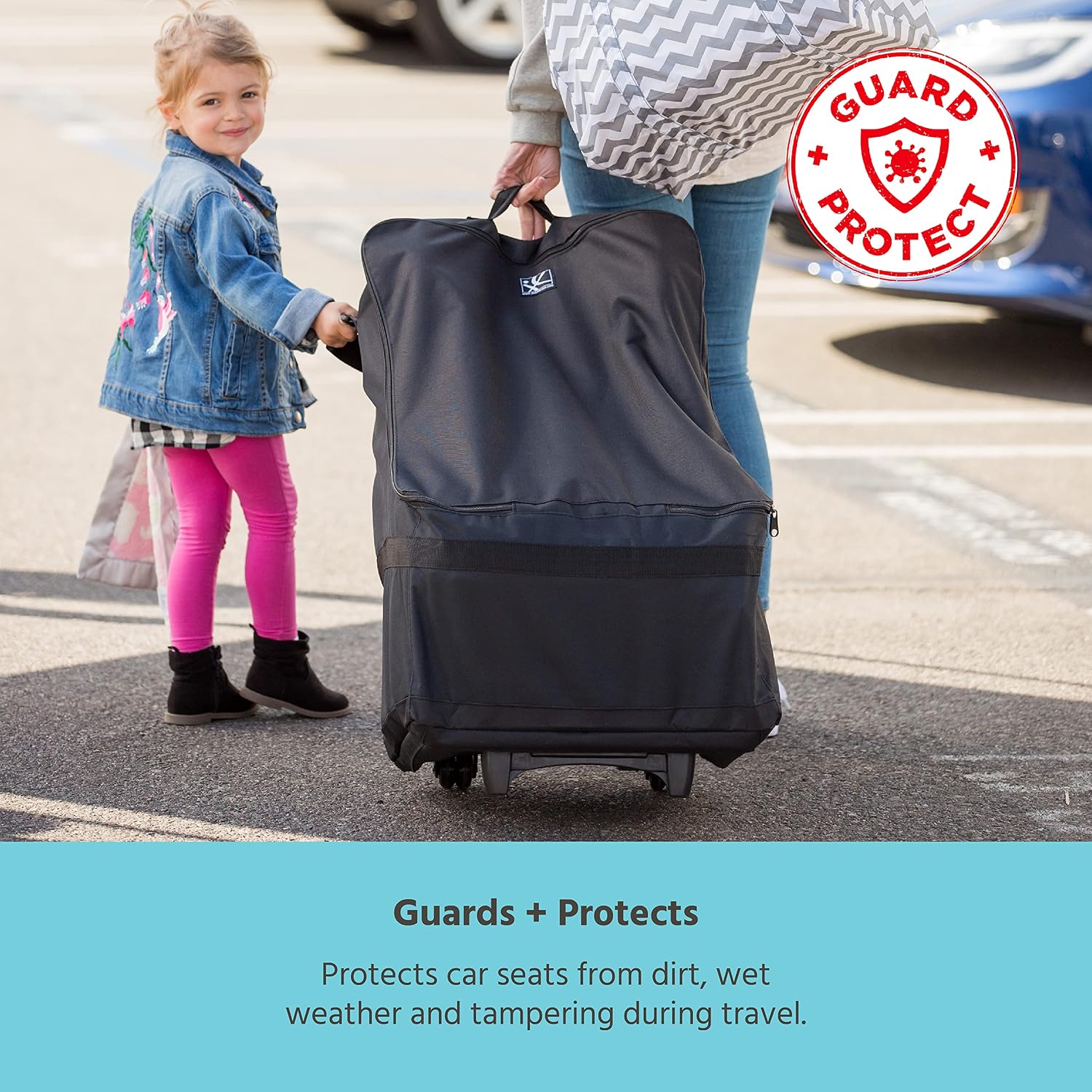J.L. Childress Spinner Wheelie Padded Car Seat Bag- Travel Bag for Airplane, Fits Most Baby & Infant Car Seats, Boosters, & Carriers, Airport Accessories for Gate Check or Baggage Check- Deluxe, Black