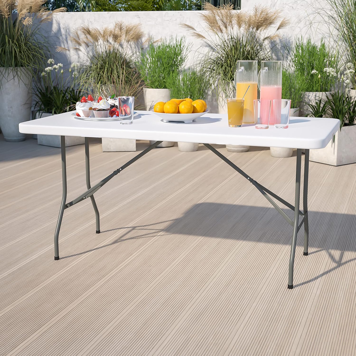 Flash Furniture 5 ft Plastic Folding Table, Granite White | Durable Construction, Commercial Use