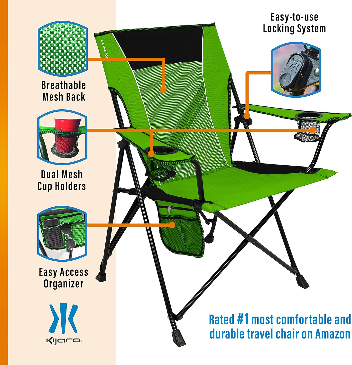 Kijaro Dual Lock Portable Camping Chairs - Enjoy the Outdoors with a Versatile Folding Chair for Sports, Lawn - Dual Lock Feature Locks Position – Hanami Pink