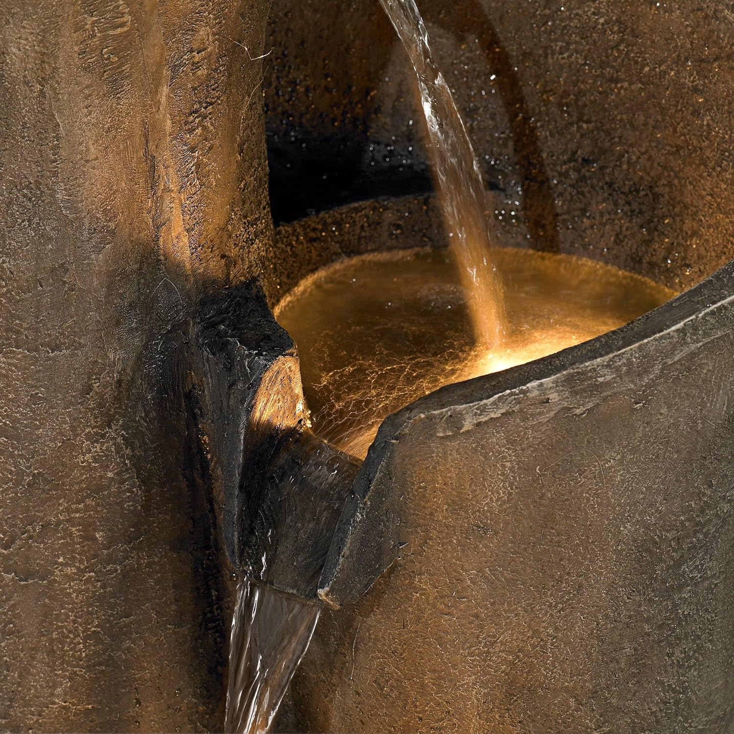 Modern Sphere Curve Cascading 39 1/2" Large LED Outdoor Indoor Fountain | Zen Decor Faux Stone Floor with Light Waterfall Water Feature for Outside