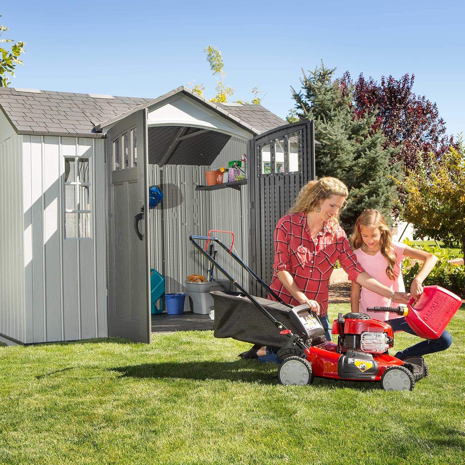 Lifetime 10×8 Ft. Outdoor Storage Shed, Dual‑Wall HDPE with Steel‑Reinforced Structure, Side‑Entry Doors with Windows, Skylight, Screened Vents