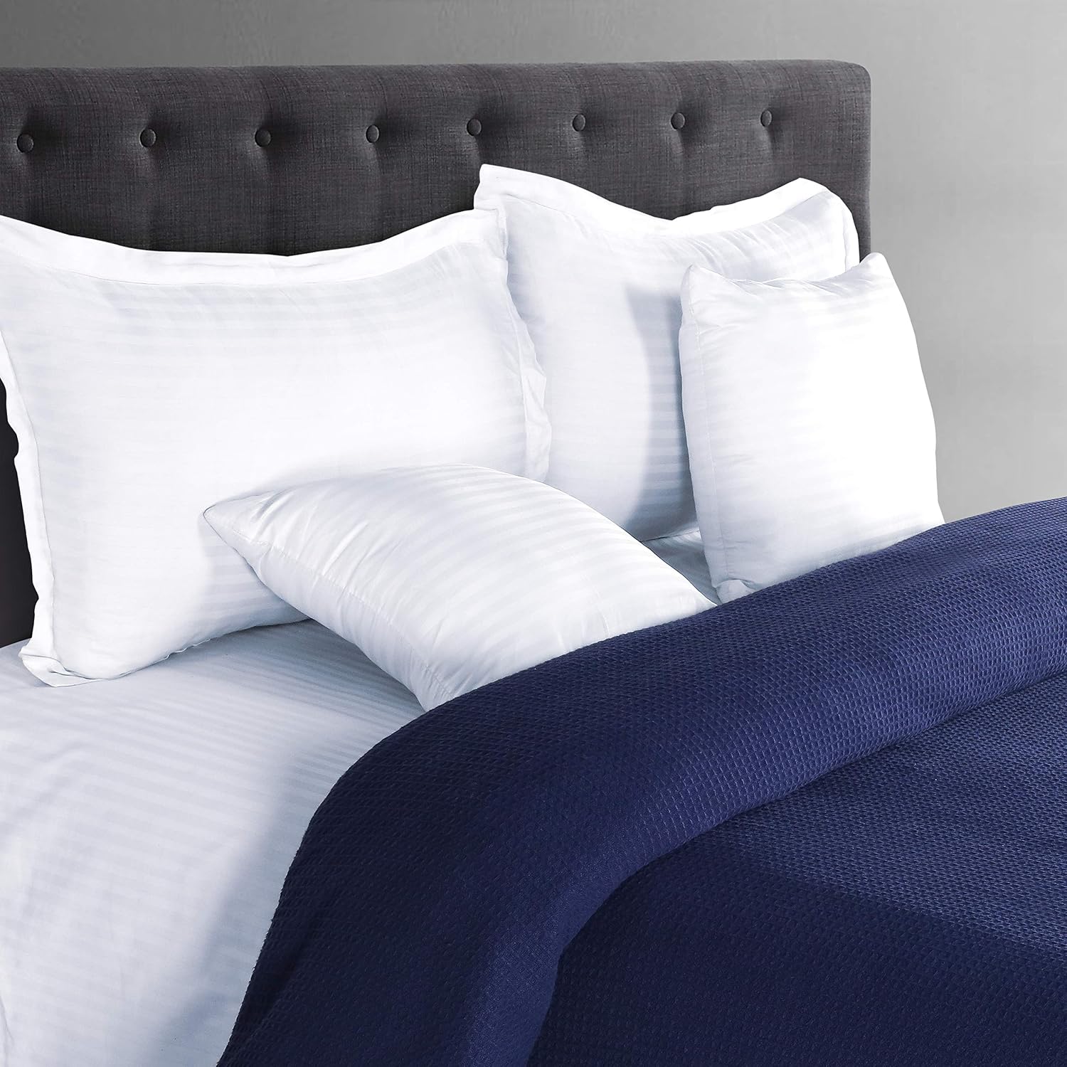 Glamburg 100% Cotton Thermal Bed Blanket, Soft Waffle, Queen Size, All Season, Navy Blue