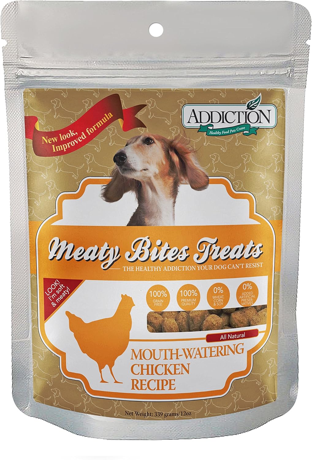 Addiction Venison Recipe Meaty Bites, All Natural Free Range Grain Free High Meat Dog Treats, 4 Oz.