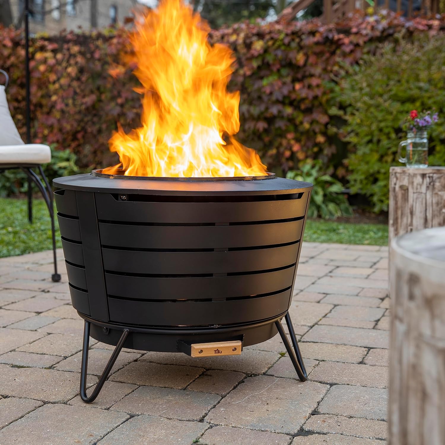 TIKI Patio Smokeless Fire Pit, 25 in Wood Burning Fire Pit with Cover