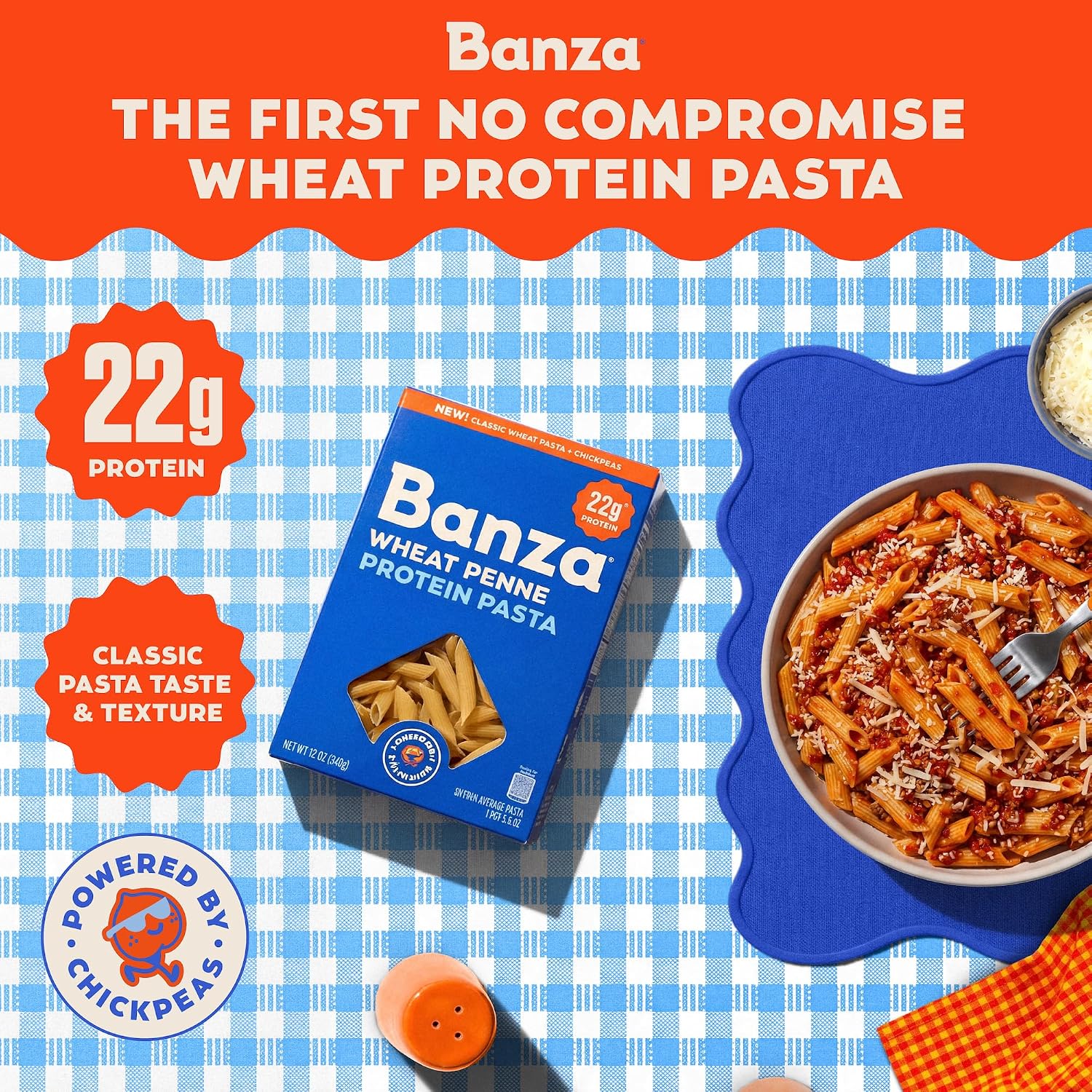 Banza Rotini Protein Pasta Made from Wheat + Chickpeas - 6-Pack, 12 oz Box - High Protein 22g, Classic Taste & Texture, Non-GMO, Kosher, Plant-Based