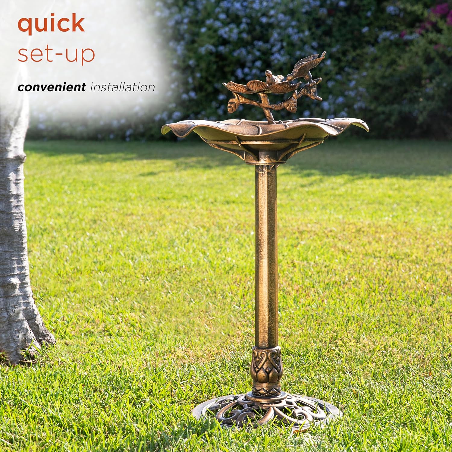 Alpine Corporation 33" Tall Outdoor Lotus Birdbath Yard Statue, Stunning Garden Accent to Attract Birds - Durable Polypropylene Construction for Patio, Deck, or Yard, Green