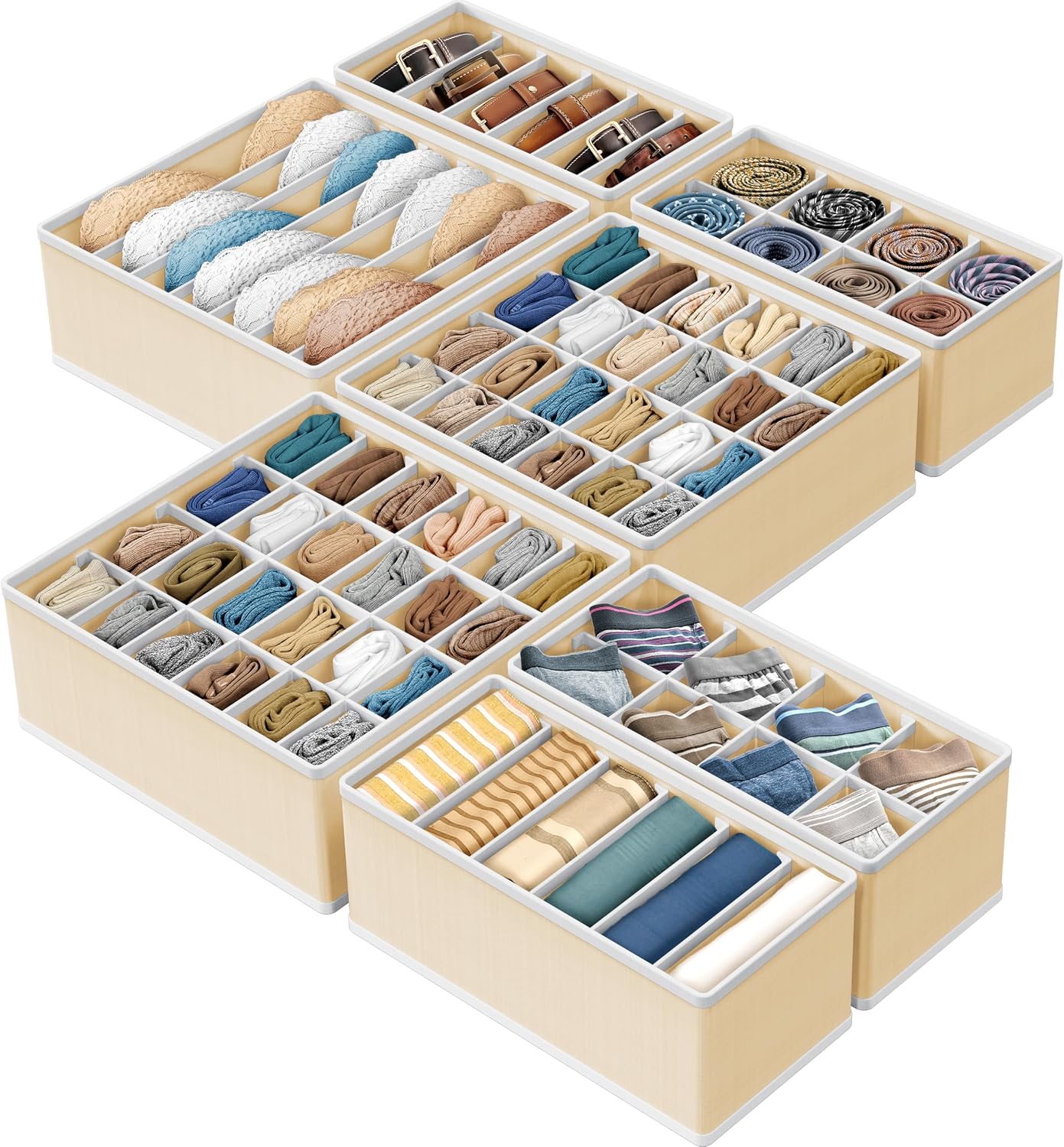 Simple Houseware 4-Pack Drawer Organizer Set for Underwear/Socks/Bra, Gray | Closet Dividers for Underwear, Socks, Bras, Scarves, Ties - Foldable Non-Woven Storage Boxes