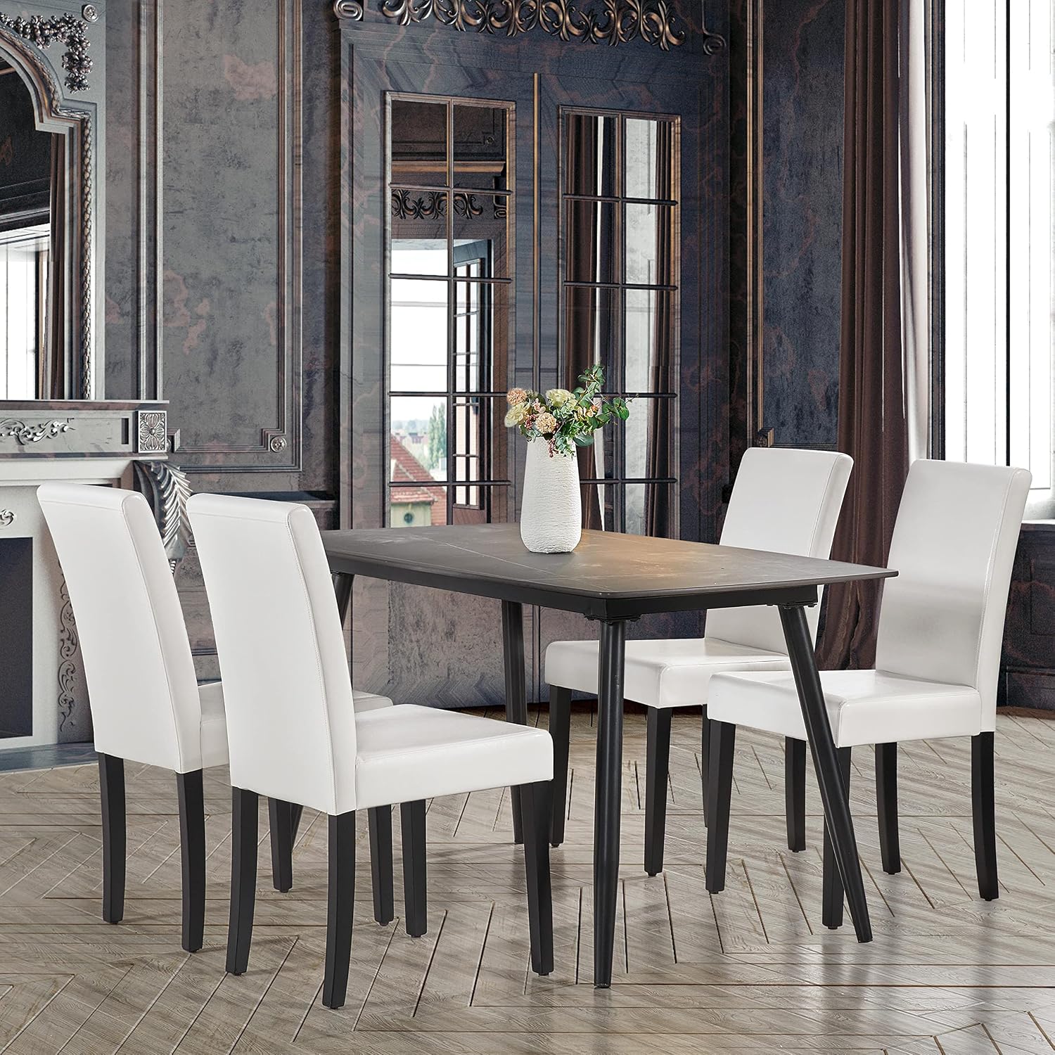 Yaheetech Dining Chairs Set of 8 Upholstered Kitchen Chairs Dark Brown