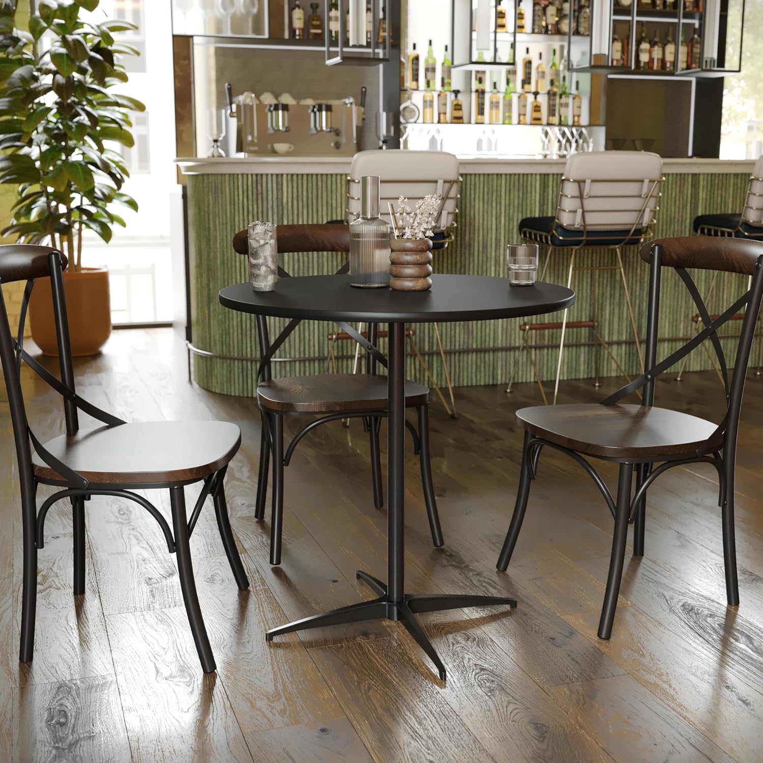 Flash Furniture Lars 24" Round Wood Cocktail Table with 30" and 42" Adjustable Columns, Adjustable Bar Height, for Events or Home Use