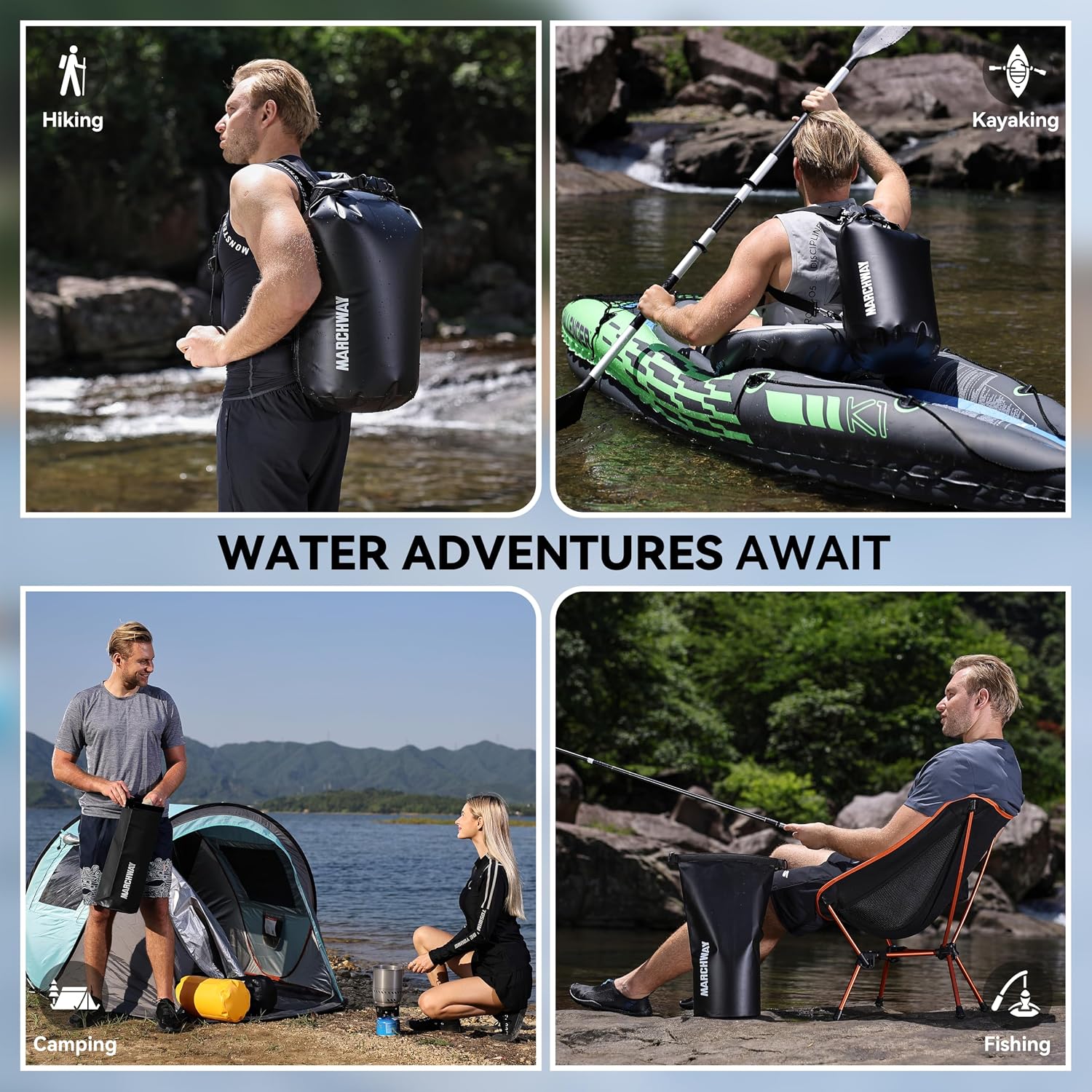 MARCHWAY Floating Waterproof Dry Bag Backpack 5L/10L/20L/30L/40L, Roll Top Sack Keeps Gear Dry for Kayaking, Rafting, Boating, Swimming, Camping, Hiking, Beach, Fishing