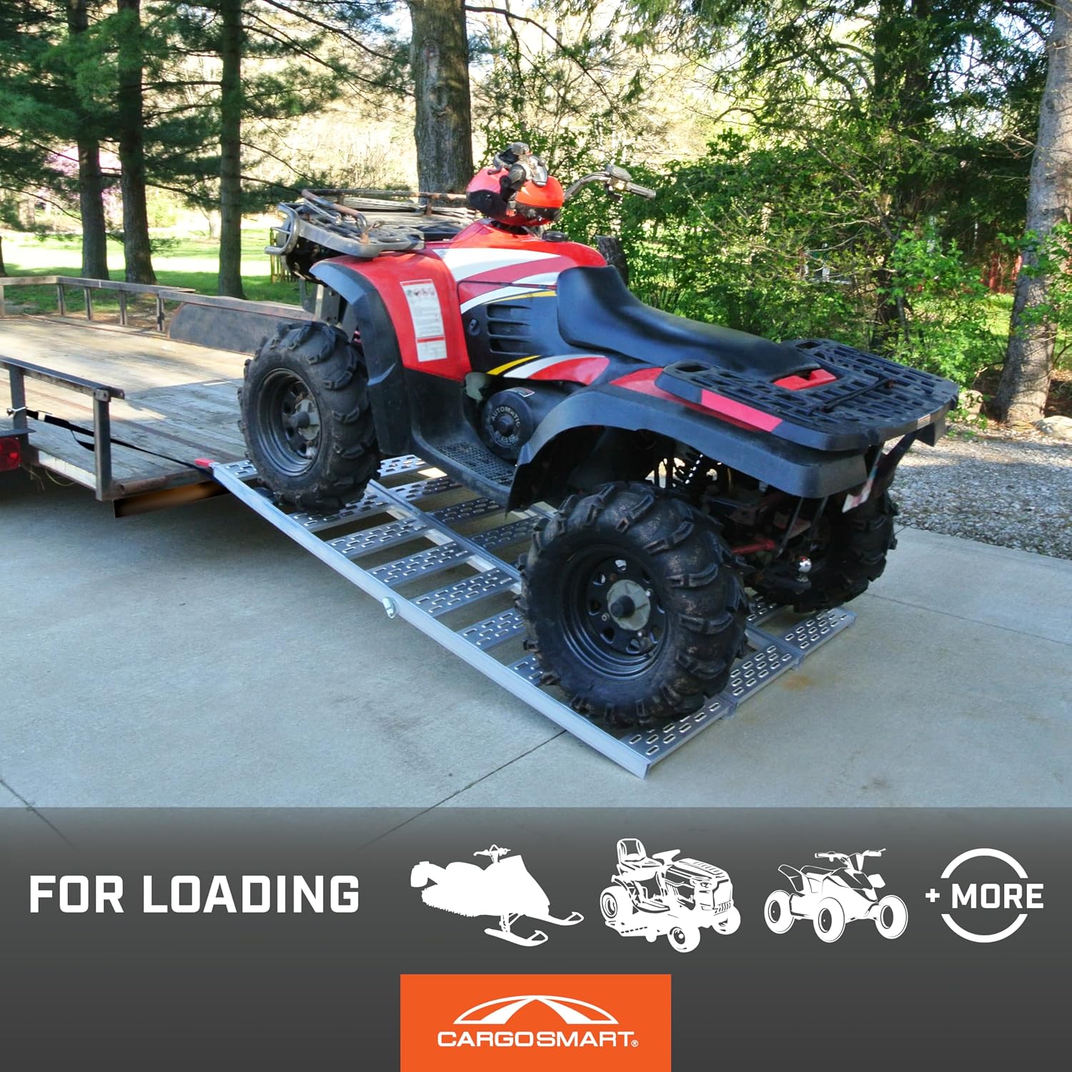 Aluminum Tri-Fold Ramp with Treads, 1 Pack — 1, 500lb Capacity/500lb per Section, 50” W x 76” L — Easily and Safely Load or Unload Push Mowers