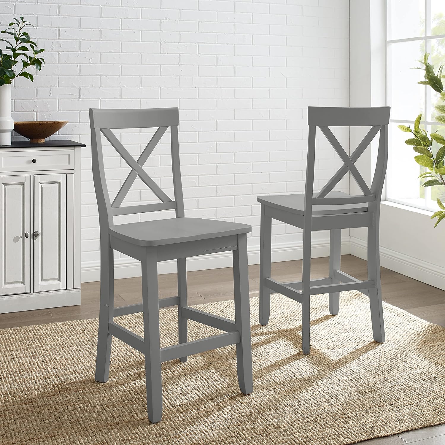 Crosley Furniture X-Back Wood Bar Stools Set of 2, Black, 30-inch