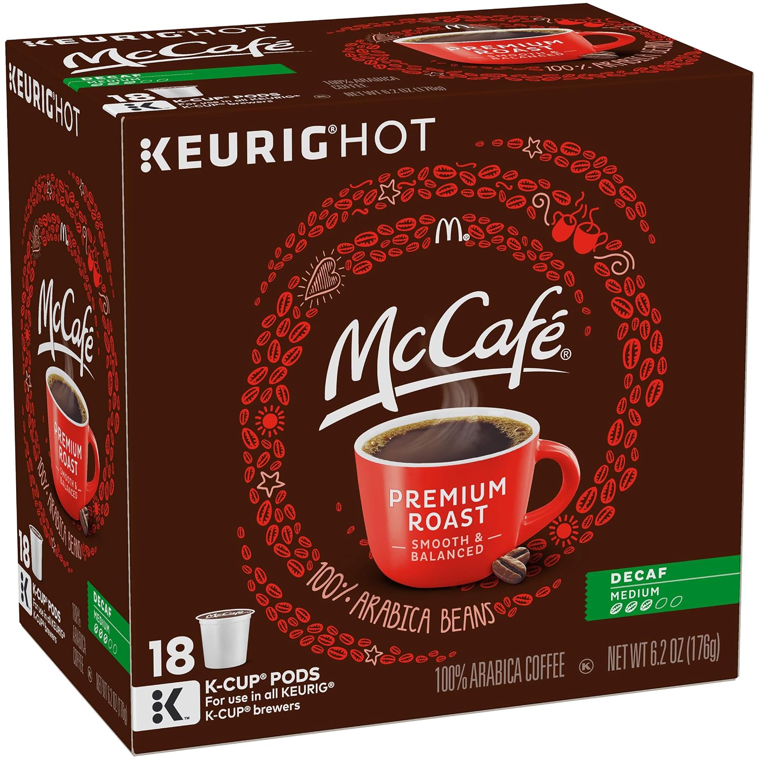 McCafe Premium Roast Decaf Coffee, Single Serve Keurig K-Cup Pods, Decaffeinated, 96 Count (4 Packs of 24)