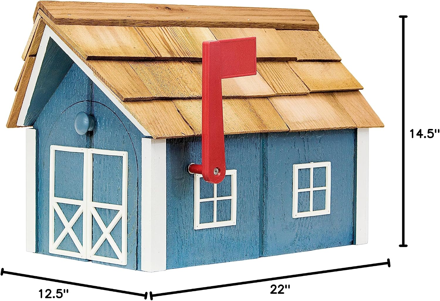 Amish-Made Deluxe Post Mount Wooden Mailbox with Cedar Shingles (Chestnut with White Trim)