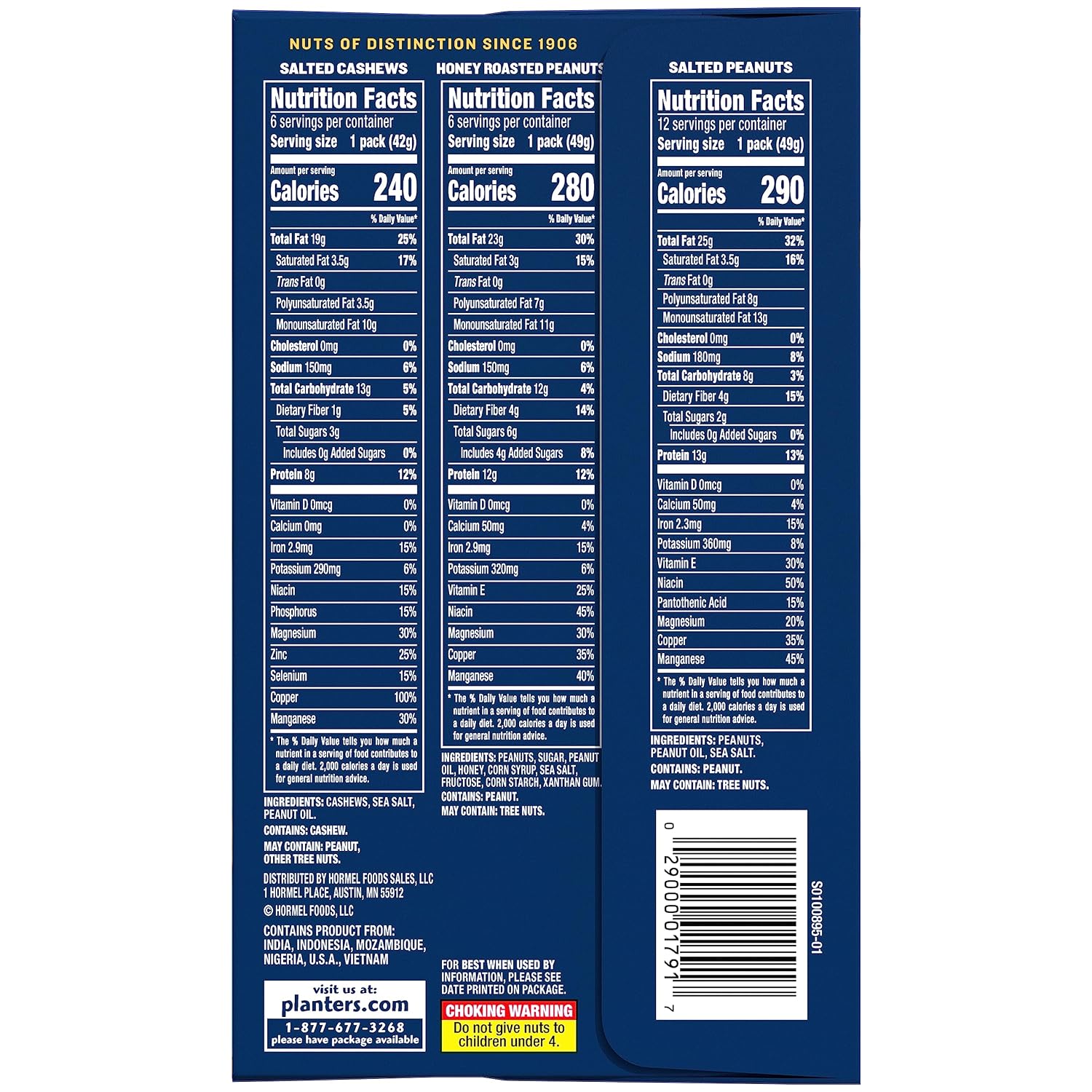 PLANTERS Salted Peanuts, Plant Based Protein Snacks, 1 Oz (48 Ct) | Roasted Salted Nuts Snack Packs. Kosher. Bag. Snacks for Adults. Individual Snacks