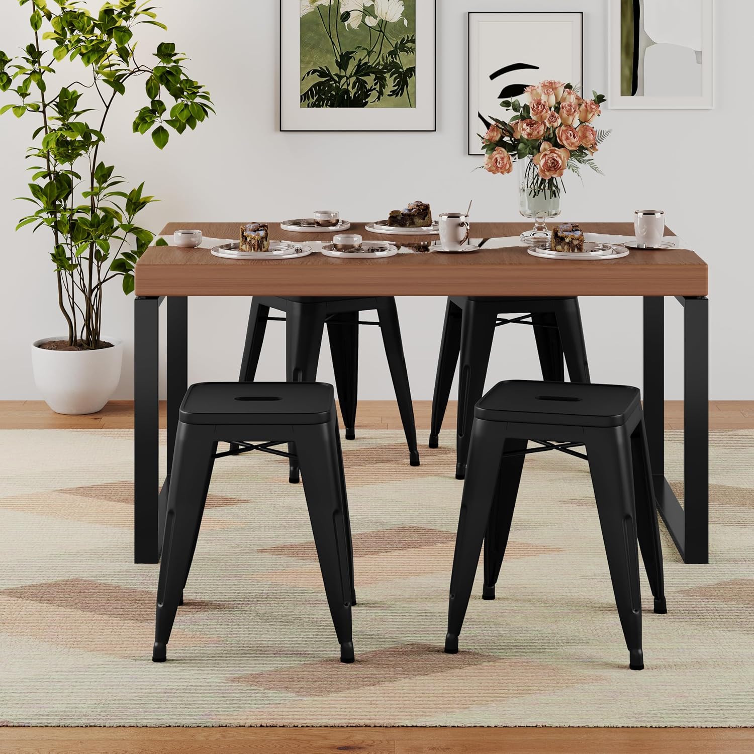 Changjie Furniture 18 Inch Stools Backless Industrial Metal Bar Stool Short Stackable Classroom Stools Metal Dining Chairs (18 inch, Matte Black)
