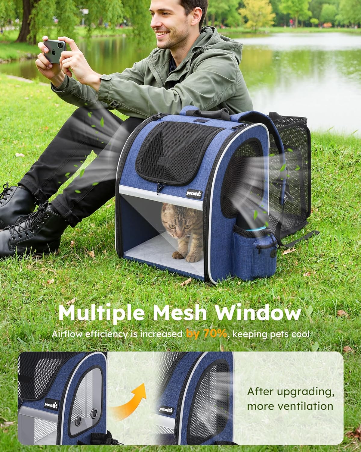 pecute Cat Backpack Expandable, Cat Carrier Backpack with Breathable Window