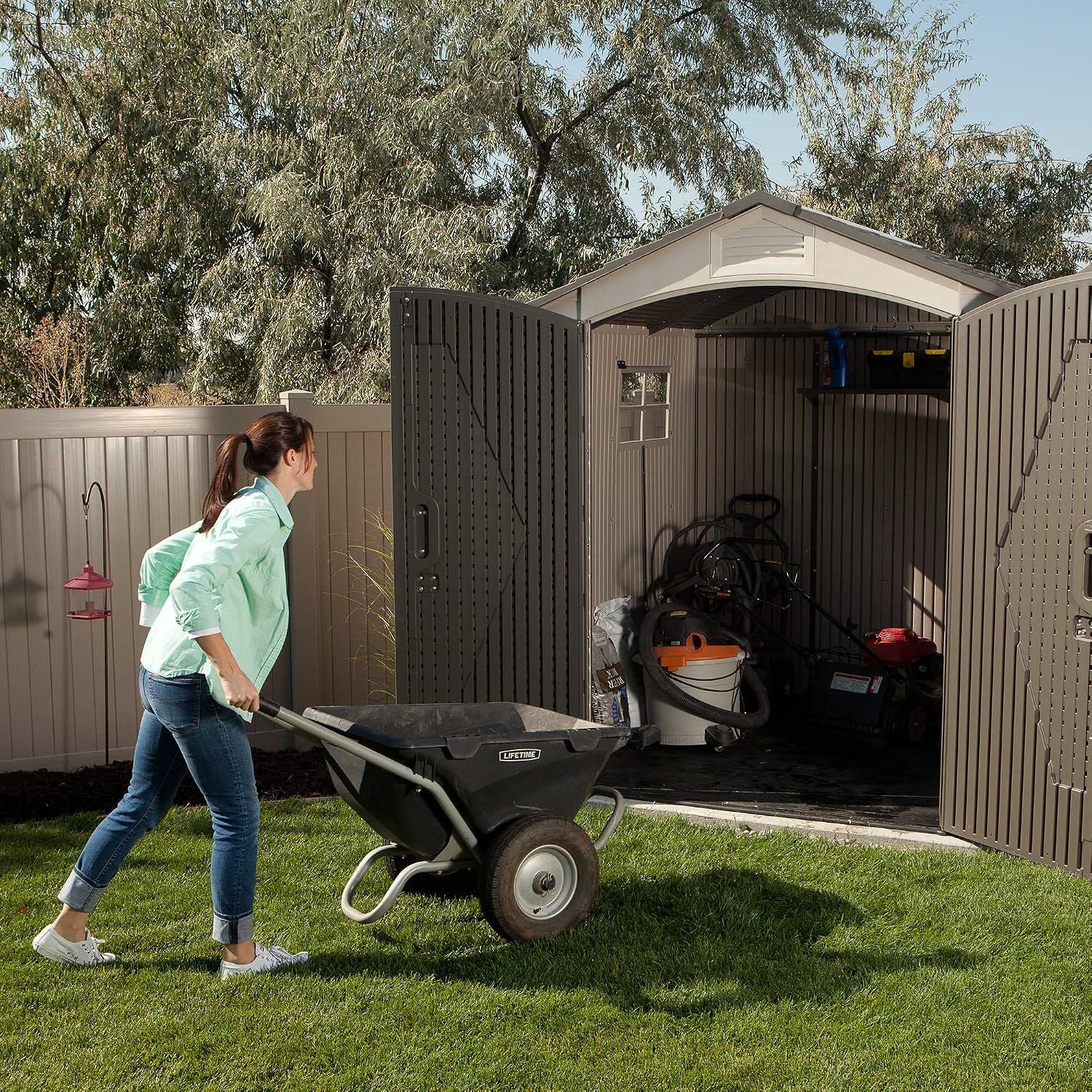 Lifetime 7' x 7' Outdoor Storage Shed with High-Density Polyethylene, Steel-Reinforced, Desert Sand