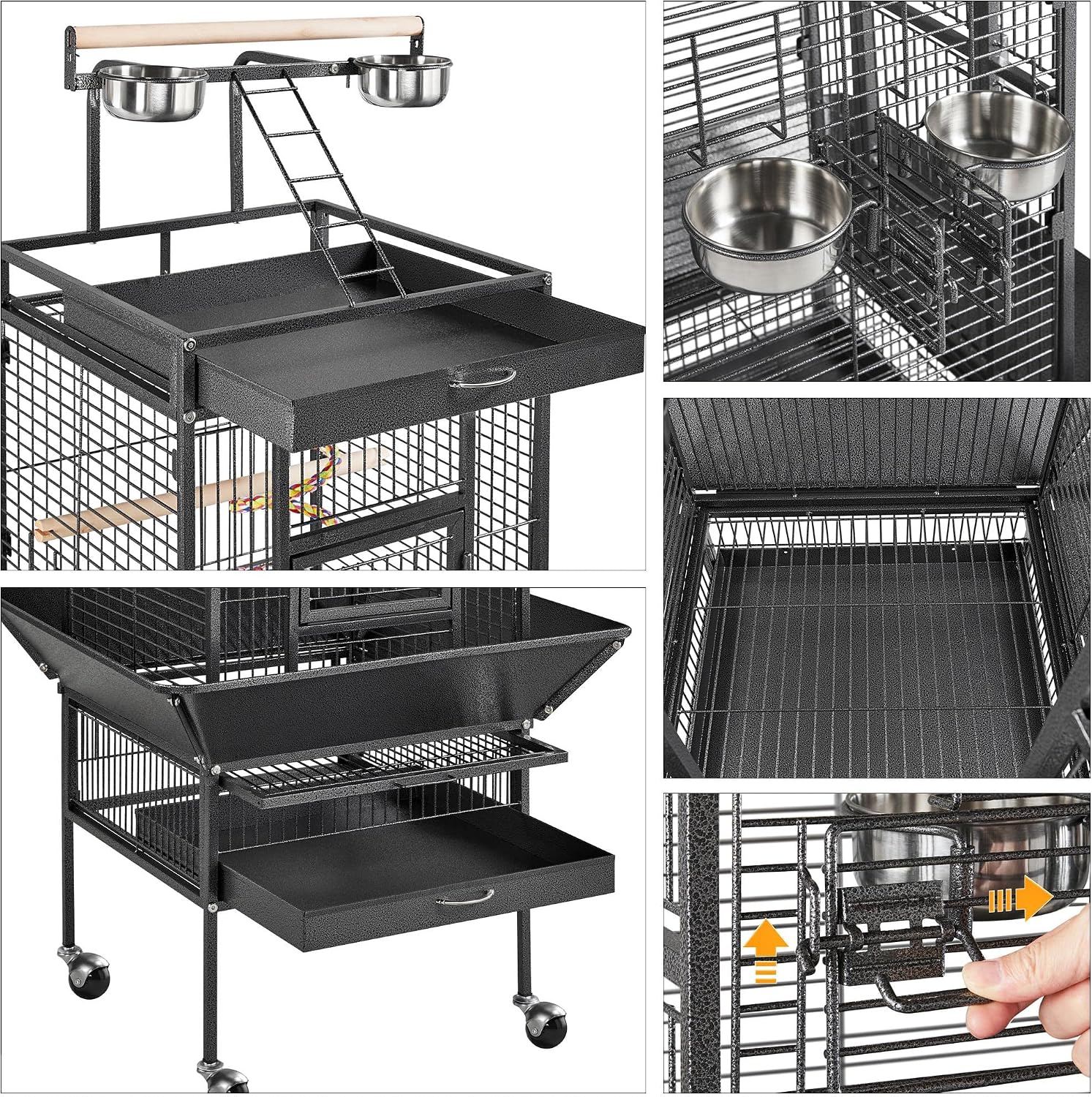 Yaheetech Wrought Iron Bird Cages, Play Top Large Aviary with Stand for Cockatiel Parrot Sun Parakeet Conures Lovebird Budgie Finch African Grey White, 61-inch