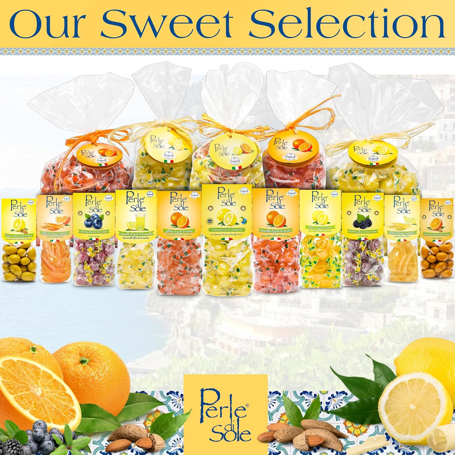Perle di Sole Italian Lemon Drops Hard Candy Individually Wrapped (7.05 oz) Made with Essential Oils of Amalfi Coast P.G.I. Lemon - Italian Imported Gifts From Italy
