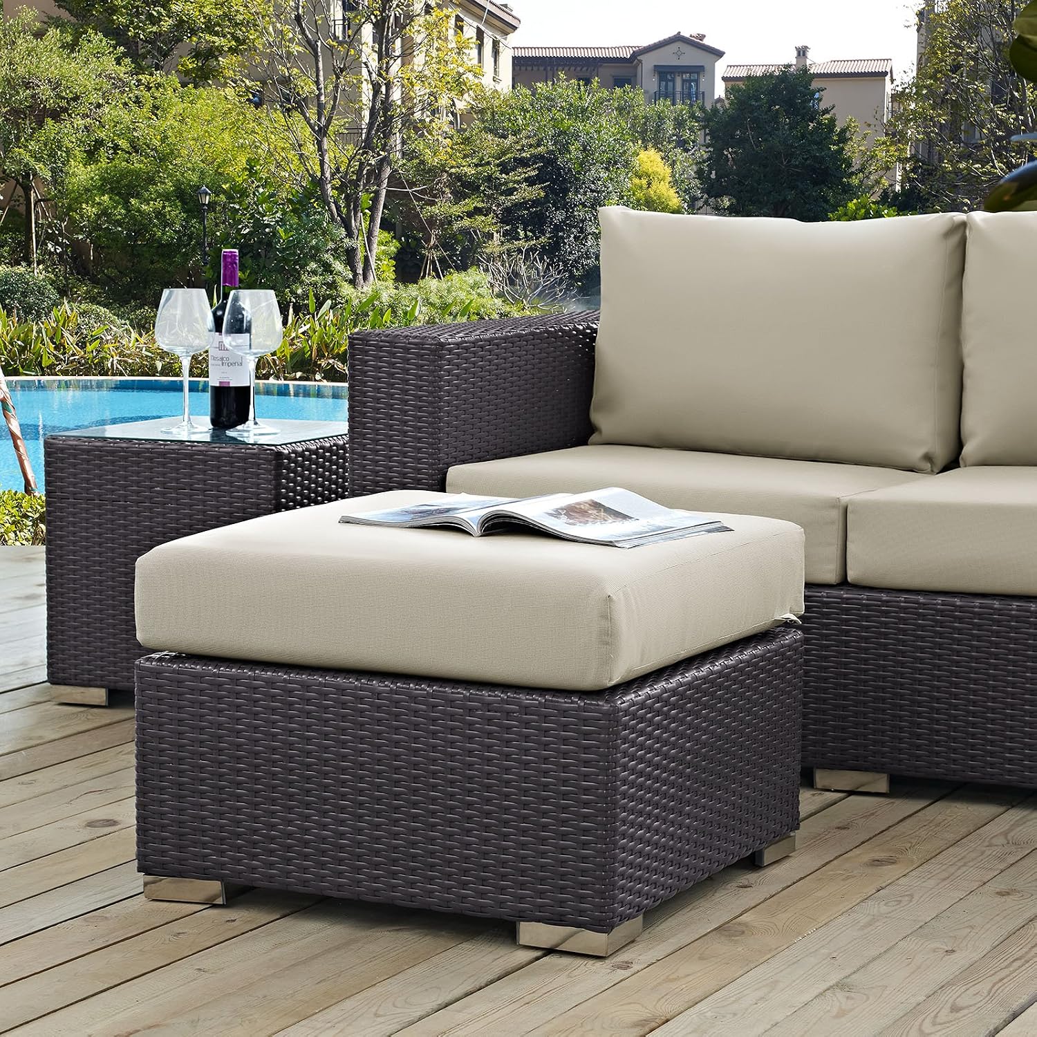 Modway Convene Wicker Rattan Outdoor Patio Loveseat in Espresso White