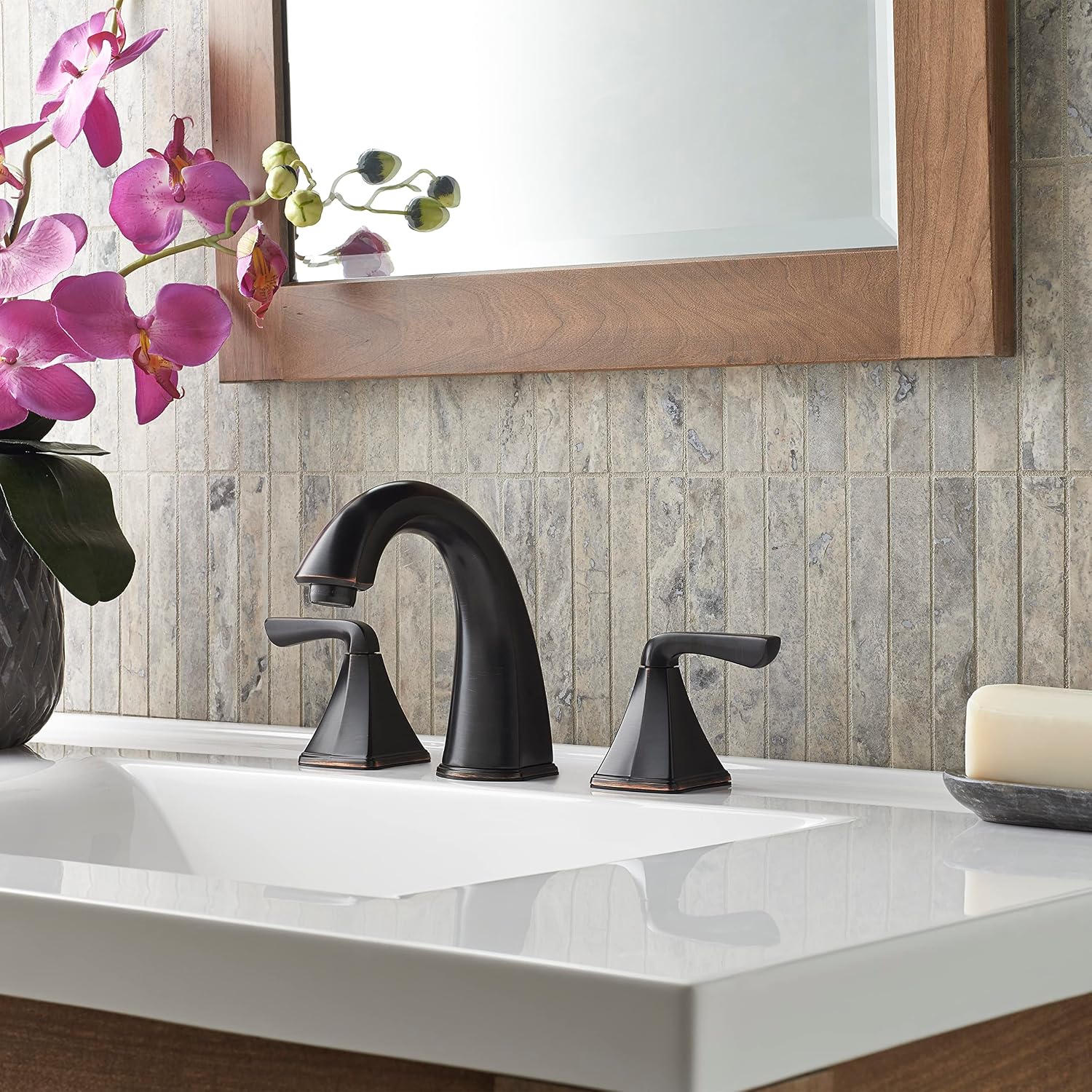 Pfister Selia Bathroom Sink Faucet, 8-Inch Widespread, 2-Handle, 3-Hole, Tuscan Bronze Finish, LF049SLYY