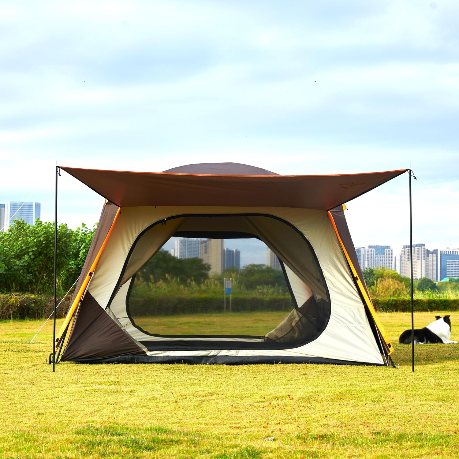 KTT Extra Large Tent 12-14 Person, Family Cabin Tents, 2 Rooms, Straight Wall, 2 Doors 4 Windows with Mesh, Waterproof, Double Layer