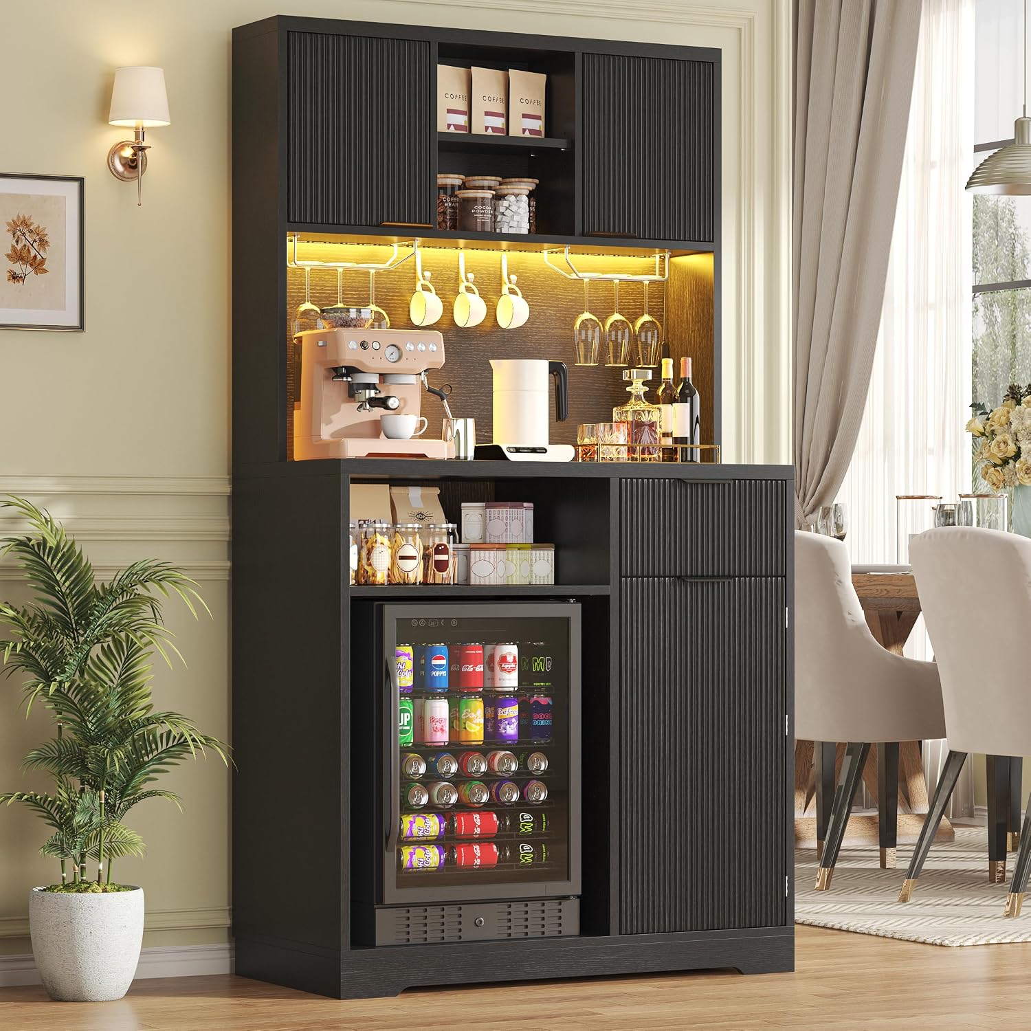 kepptory 47” Pantry Cabinet, Kitchen Pantry Storage Cabinet with Doors and Adjustable Shelves,Freestanding Buffet Cupboards Sideboard for Living Room and Dinning Room (White)