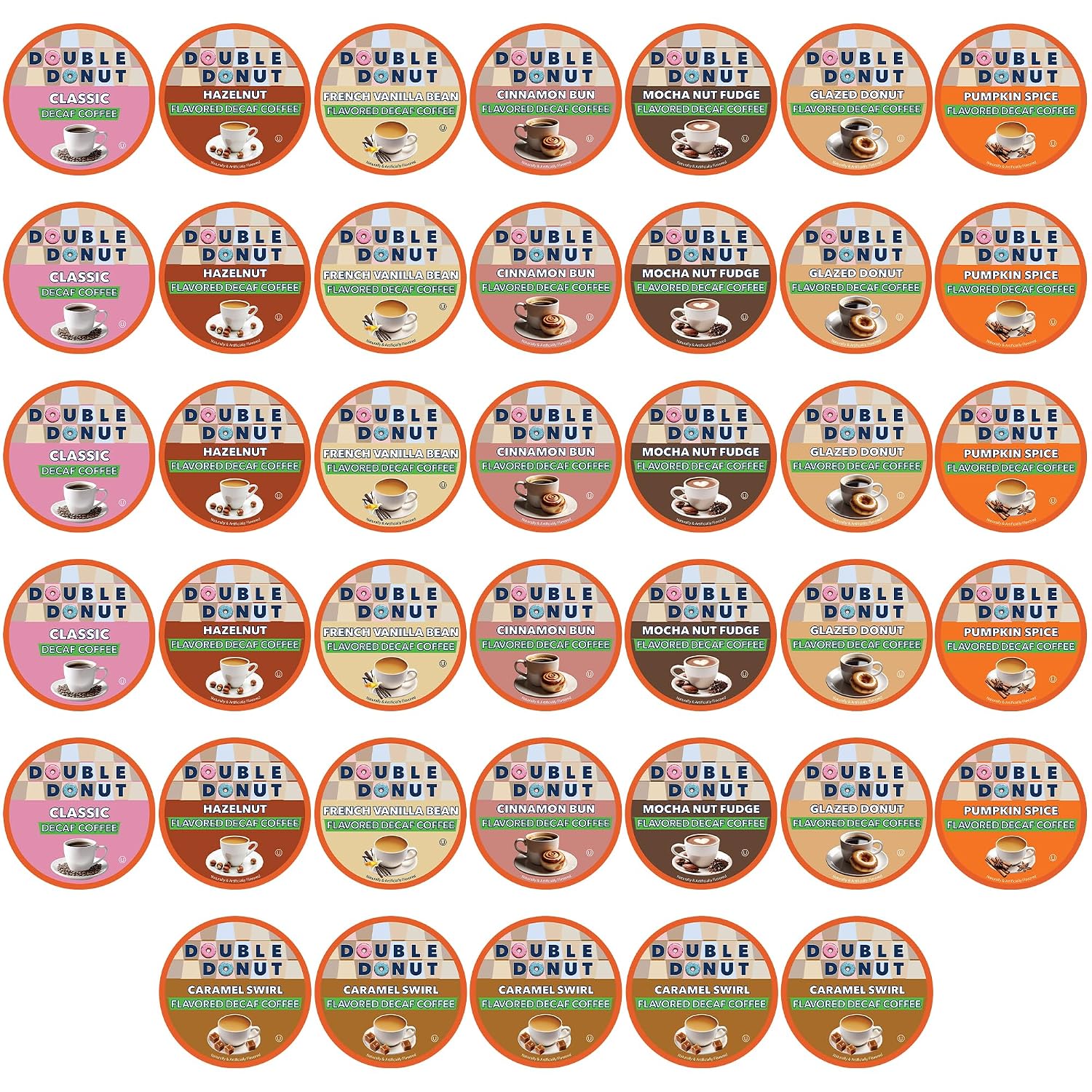 Double Donut Coffee Double Donut Medium Roast Decaf Coffee Pods, Classic, for Keurig K-Cup Machines, 24 Single-Serve Capsules per Box